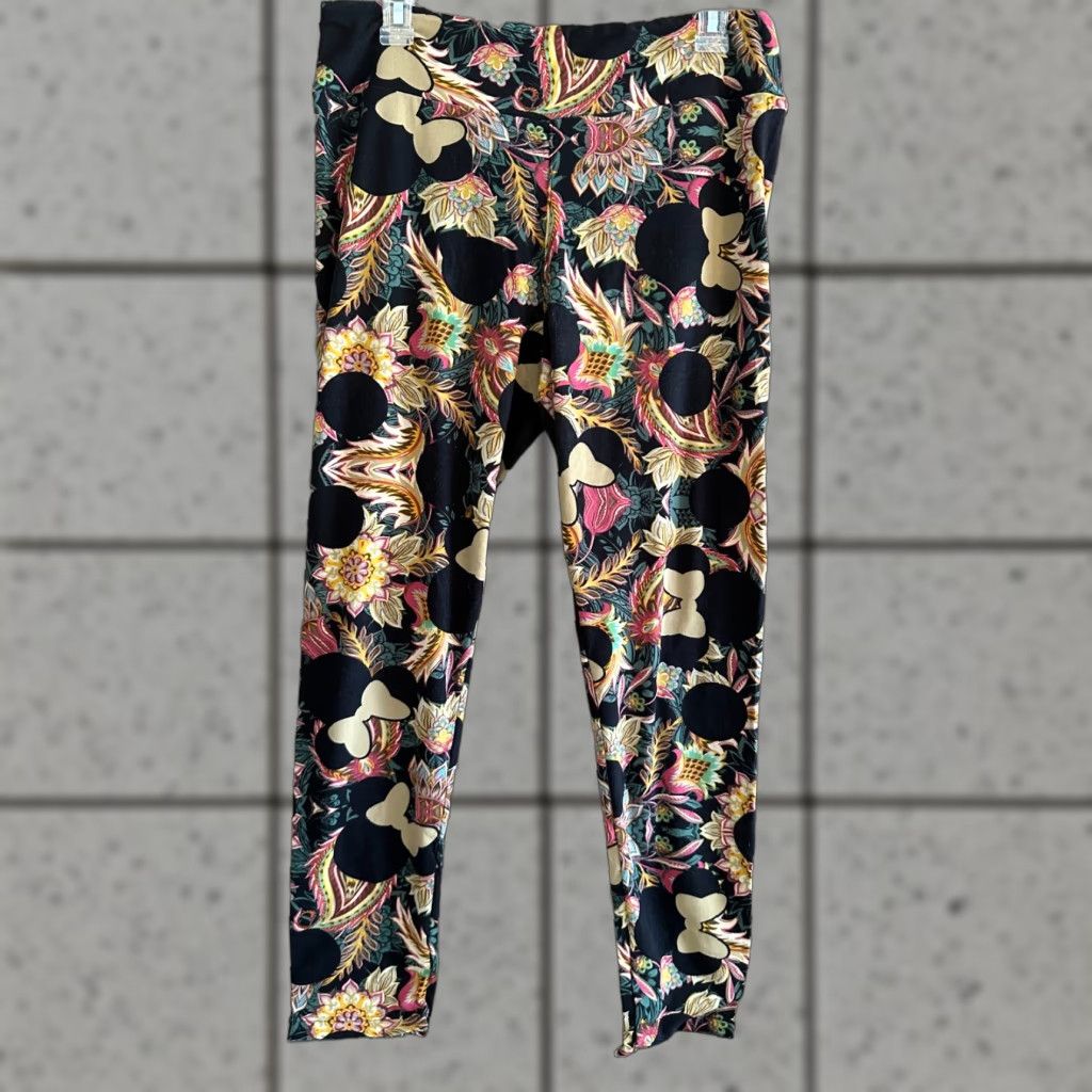 Vintage LuLaRoe Disney Minnie Mouse Leggings One Size Tall And Curvy Floral Pattern Polka Dot Womens Leggings Jegging Elastic Waist Disney Theme Size 42" / US 20 - 1 Thumbnail