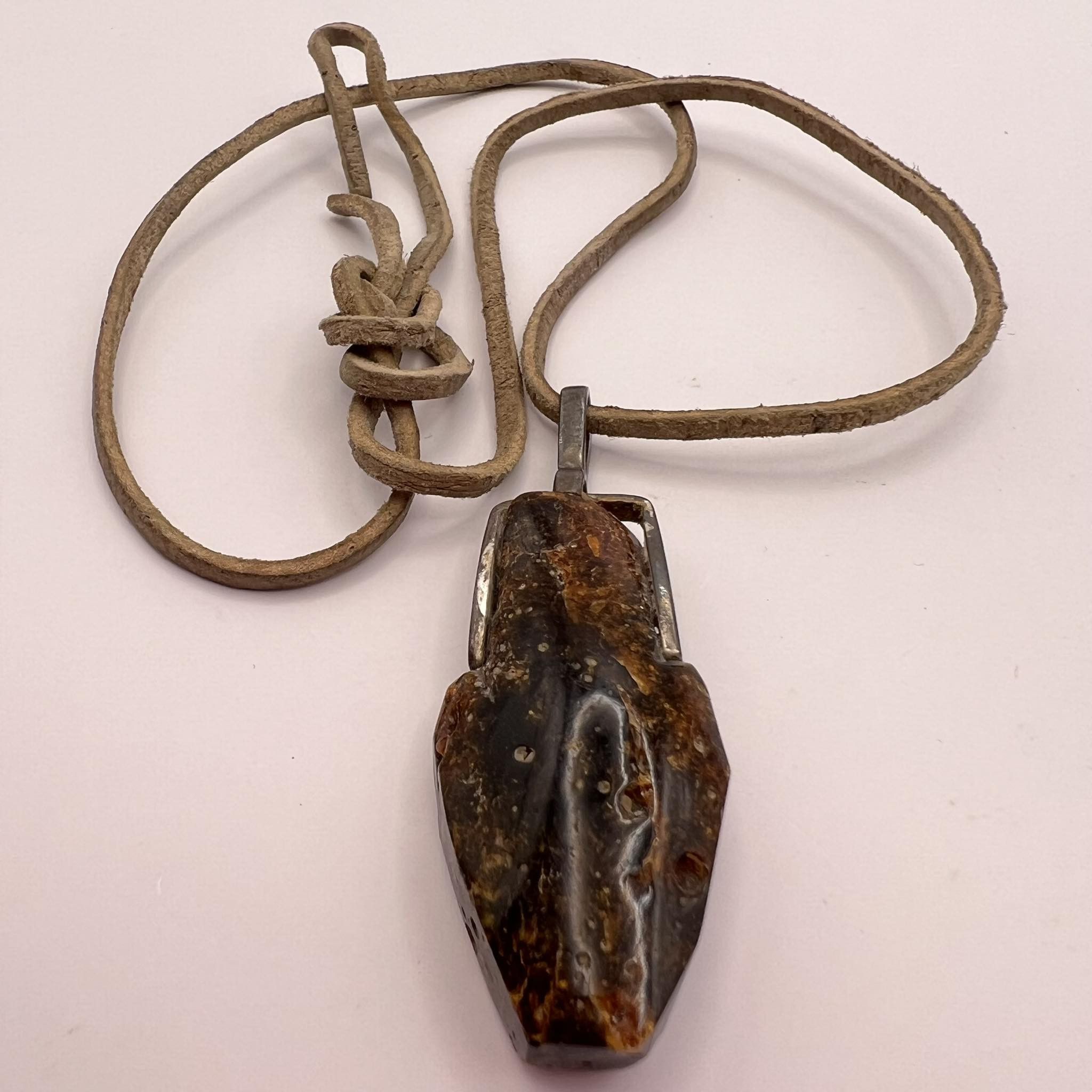 Vintage Natural Baltic AmberVintage Pendant Black Leather Necklace Size ONE SIZE - 4 Thumbnail