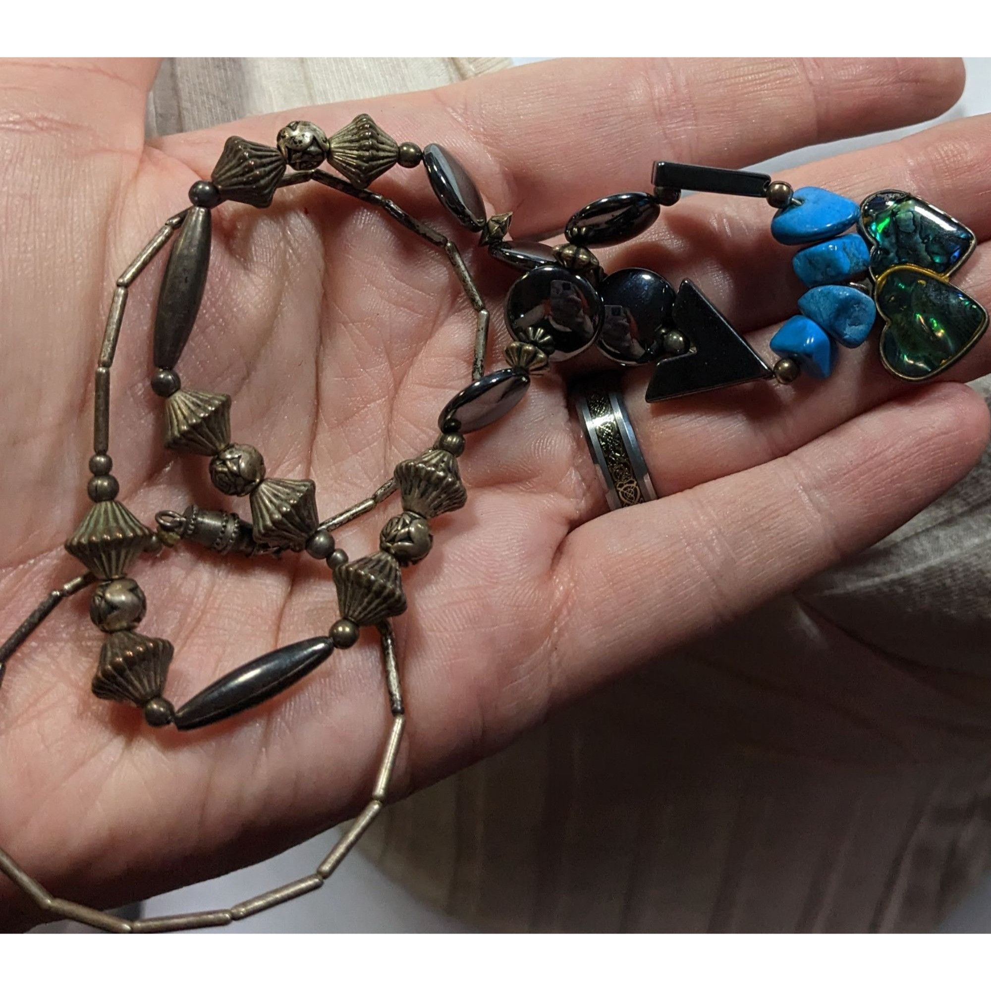 Other Vintage Handmade Romantic Heart Hematite Turquoise Liquid Si Size ONE SIZE - 6 Thumbnail