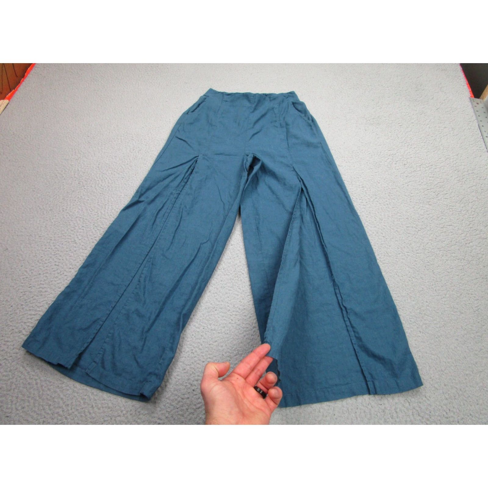 Vintage HG Pants Womens Medium Blue Linen Viscose Wide Leg Split Front Pull On beach Size 32" / US 10 / IT 46 - 3 Thumbnail