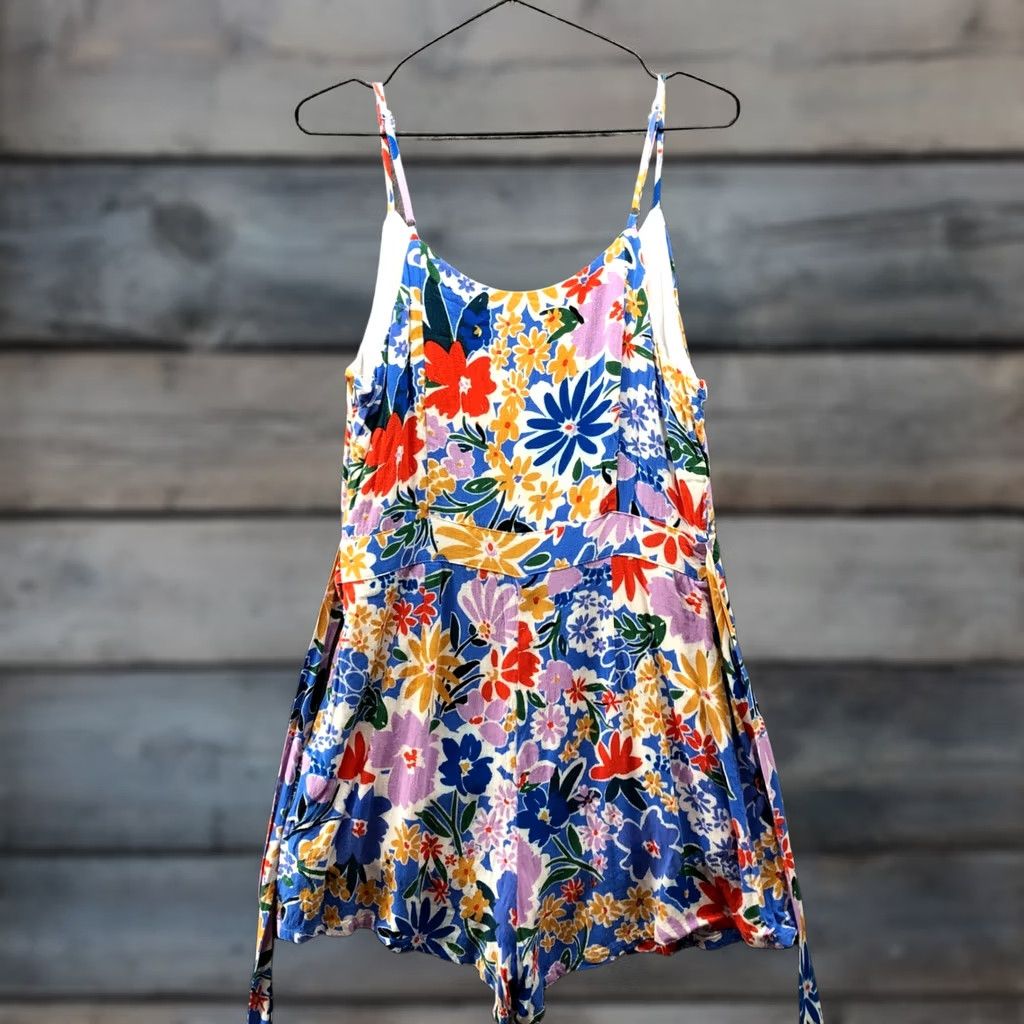 AQUA AQUA Floral Romper Womens M Blue Multicolor Flower Print Sleeveless V-Neck Zip Size 32" / US 10 / IT 46 - 1 Thumbnail