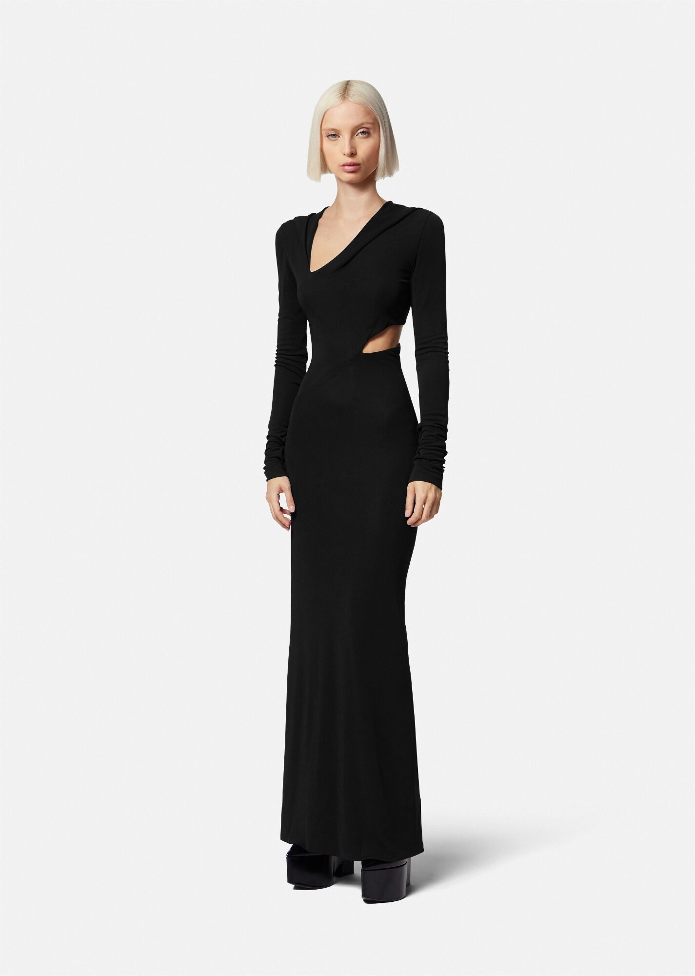 Versace o1y0226 Hooded Maxi Dress in Black Size XS / US 0-2 / IT 36-38 - 3 Thumbnail