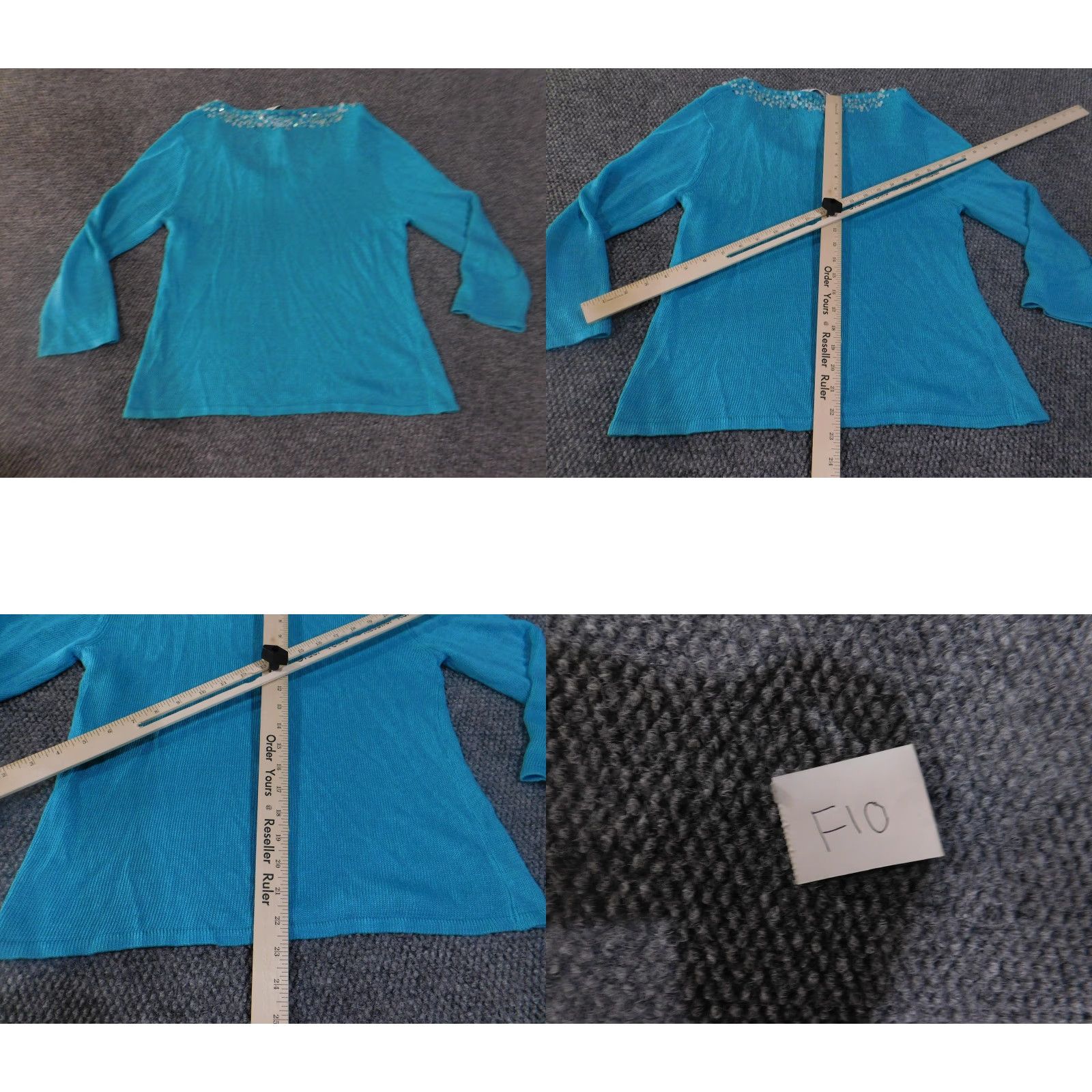 Coldwater Creek Coldwater Creek Sweater Womens Medium Teal Beaded Neck 3/4 Sleeve Linen Rayon Scoop Neck Pullover Knit Size M / US 6-8 / IT 42-44 - 9 Thumbnail