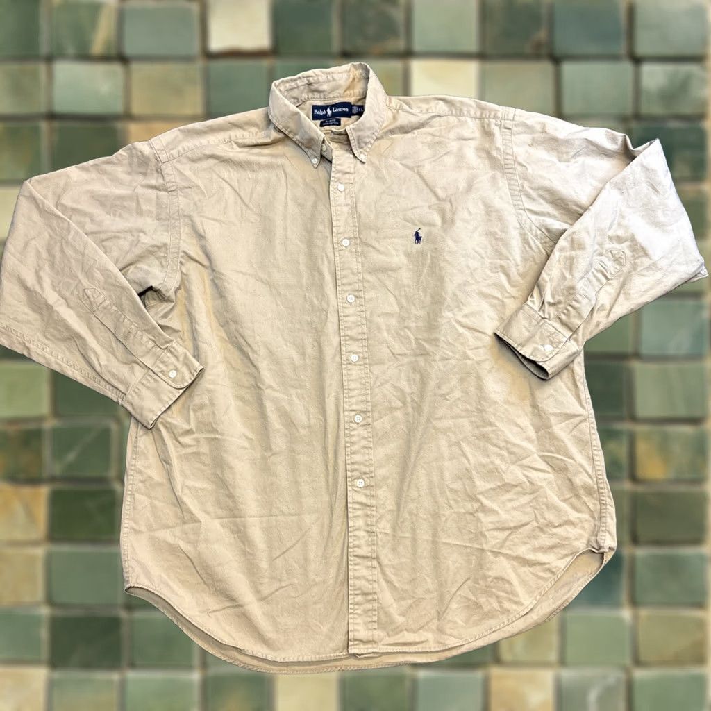 Ralph Lauren Ralph Lauren Blair Shirt Mens XL Beige Button Up Pony Logo Preppy Beach Size US XL / EU 56 / 4 - 1 Thumbnail