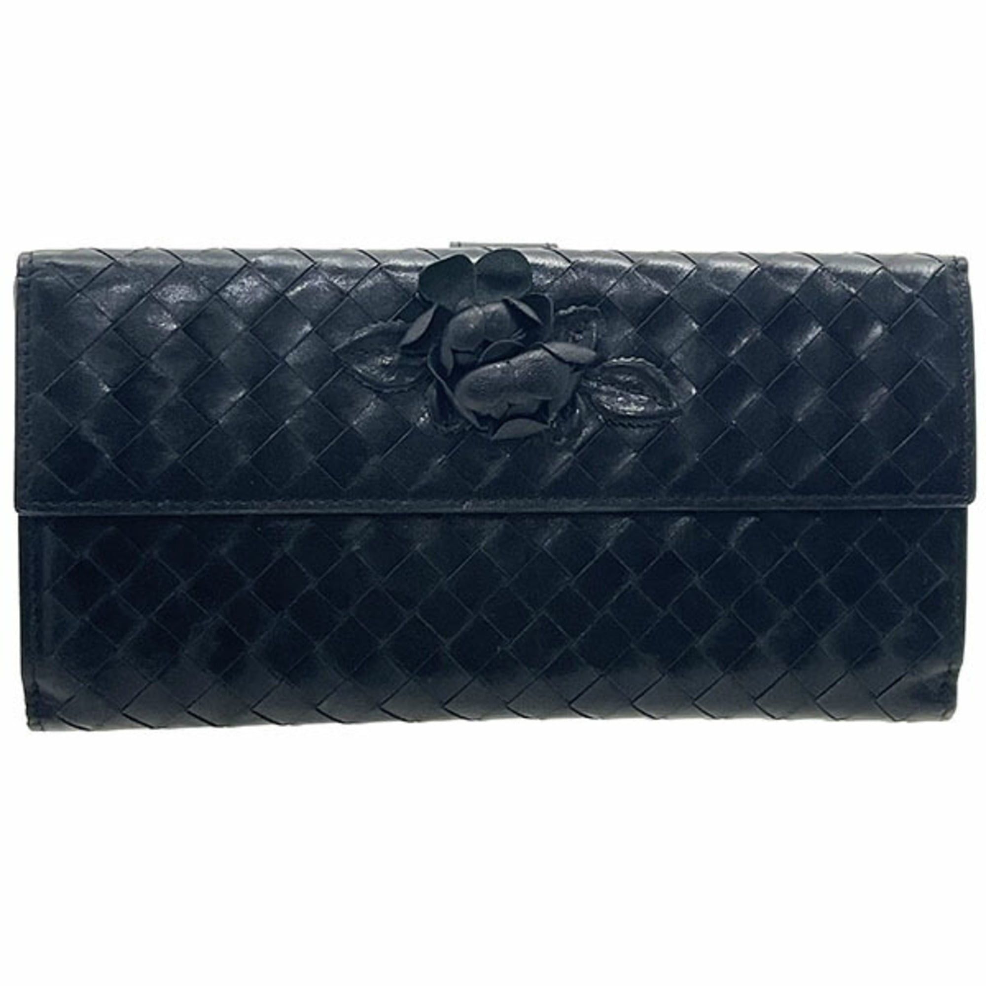 Bottega Veneta Bottega Veneta Flower Motif Intrecciato Continental Wallet Leather Black 134075 Mesh Bi-fold Long W Women's HWN-16873 Size ONE SIZE - 1 Thumbnail