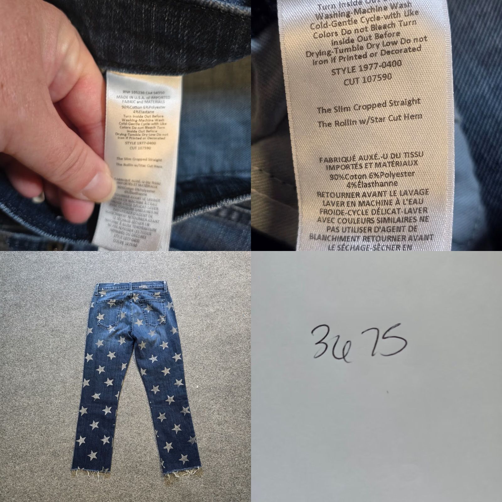 Vintage Current/Elliott Jeans Womens Size 27 Blue Slim Cropped Straight Stars Raw Hem Jeans Size 27" / US 4 / IT 40 - 8 Thumbnail