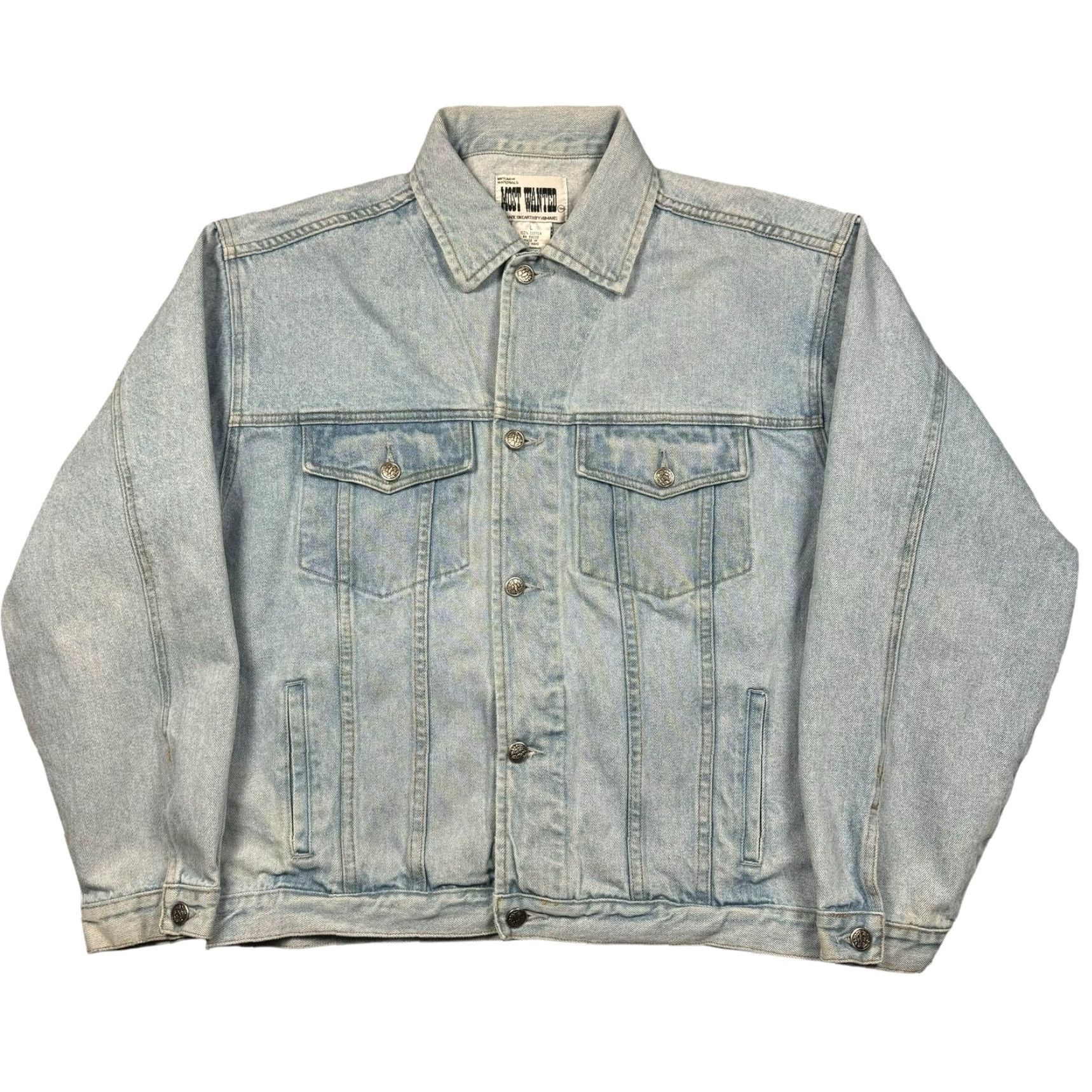 Vintage VINTAGE Denim Jacket Mens L 90s Lightwash Oklahoma Omaha Most Wanted Jacket Jeans Blue Embroidered 90s Mens Wang? Size US 33 - 3 Thumbnail