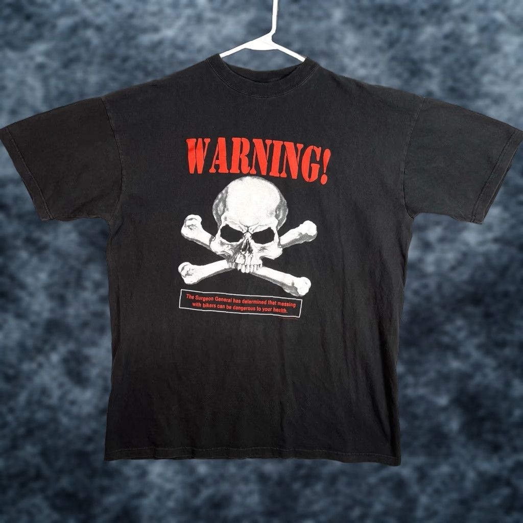 Vintage VINTAGE 1990s Warning Messing With Bikers Dangerous To Health T Shirt Men 4XL Black Graphic Tee Size US XXL / EU 58 / 5 - 1 Thumbnail