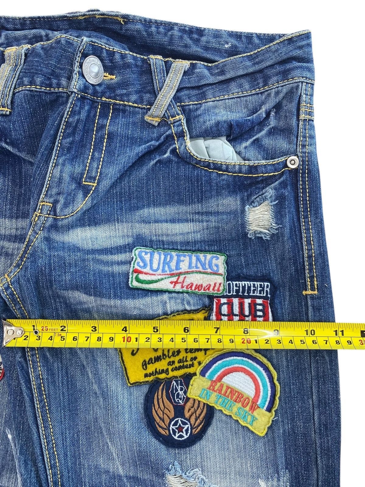 Japanese Brand Surf Girl Patch Work Distressed Style Skinny Leg Jeans Size 31" - 7 Thumbnail