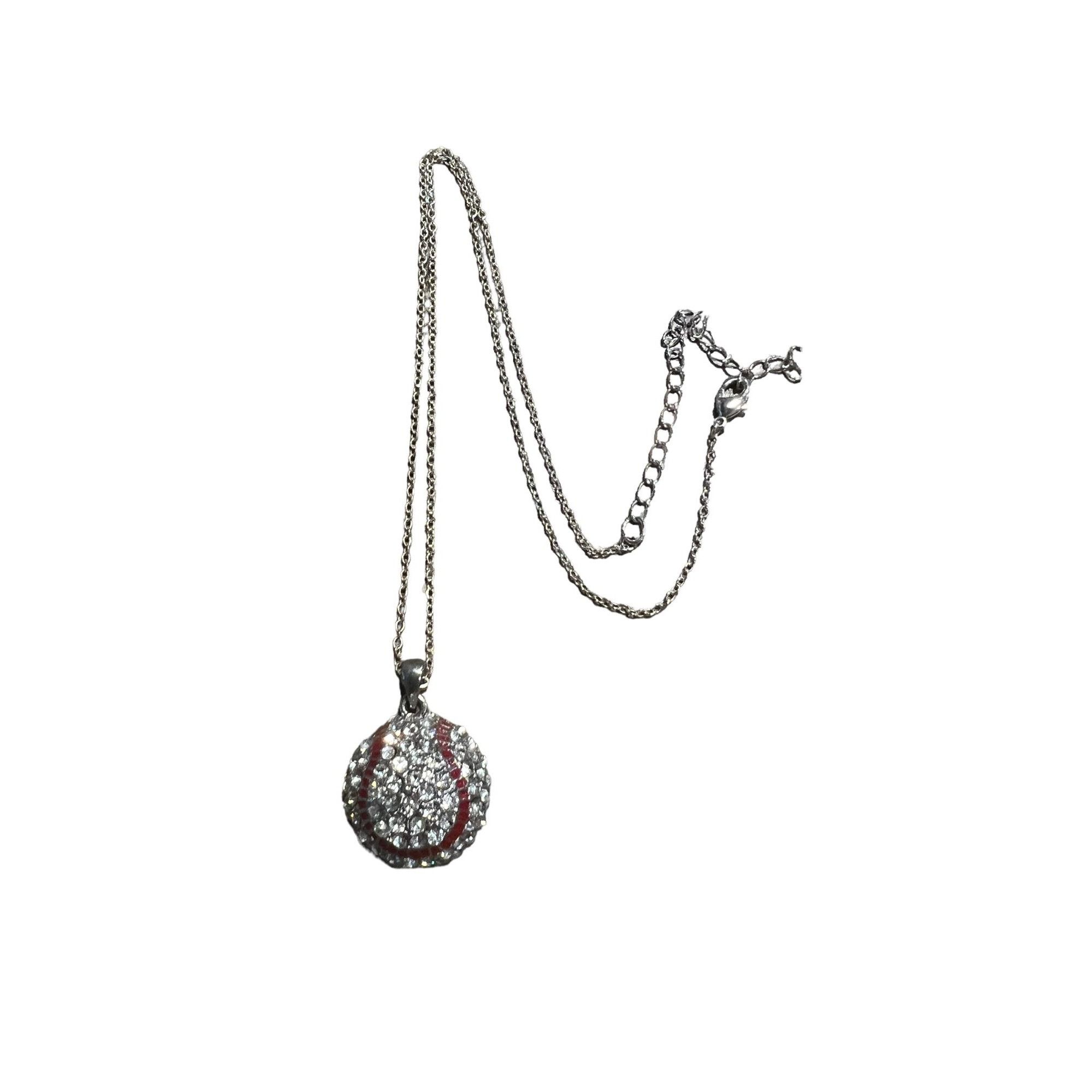 Other Silver Tone Baseball Charm Necklace Clear Rhinestones Red En Size ONE SIZE - 1 Thumbnail