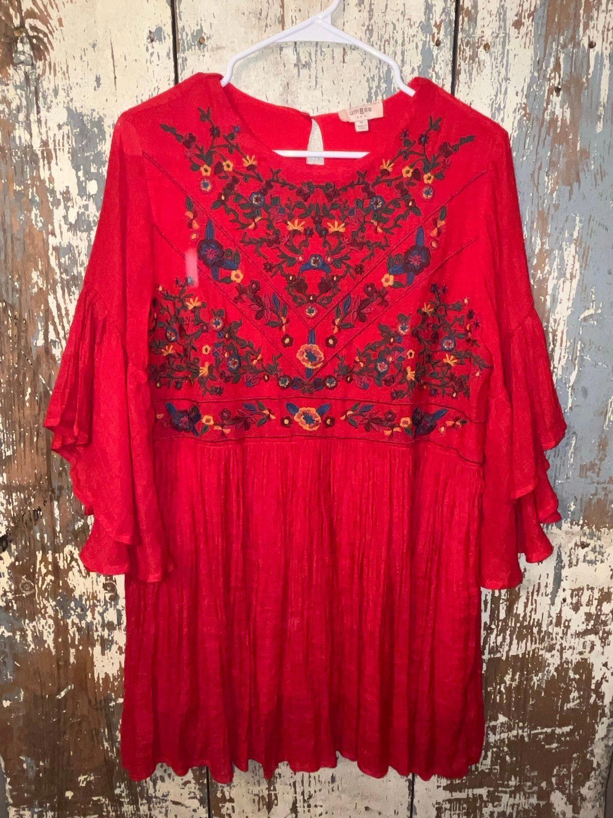 Designer Umgee Red embroidered dress, size Medium, above knee Size M / US 6-8 / IT 42-44 - 1 Thumbnail