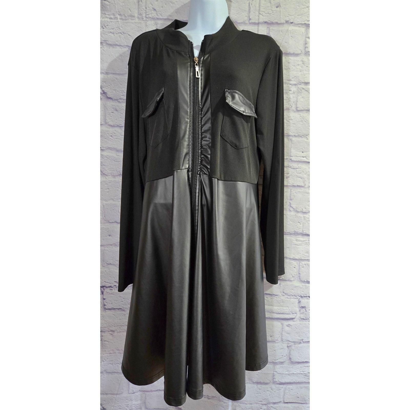 Shein Shein Curve Black Faux Leather Full Zip Front Dress 3XL Size 3XL / US 20-22 - 1 Thumbnail