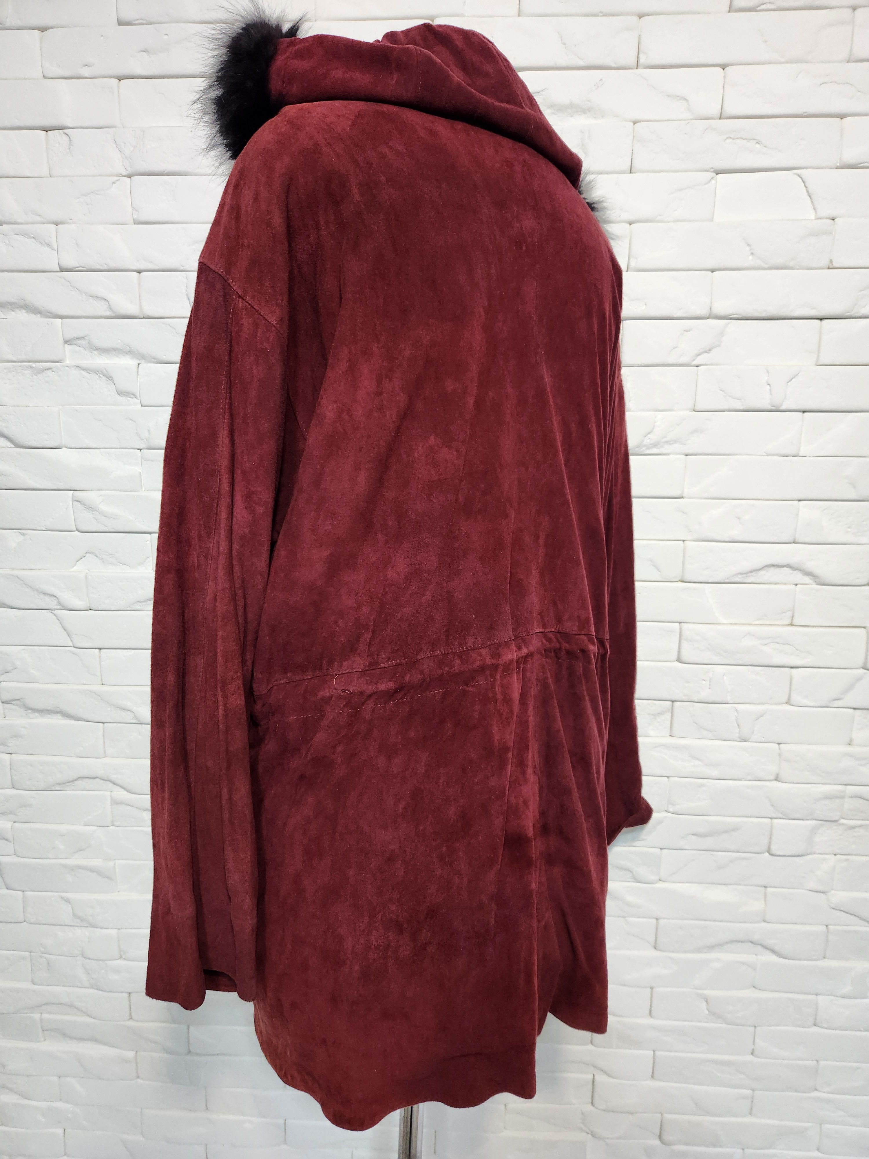 Genuine Leather Burgundy Suede Leather Jacket: Women's Hooded Jacket Size 3XL / US 20-22 - 5 Thumbnail