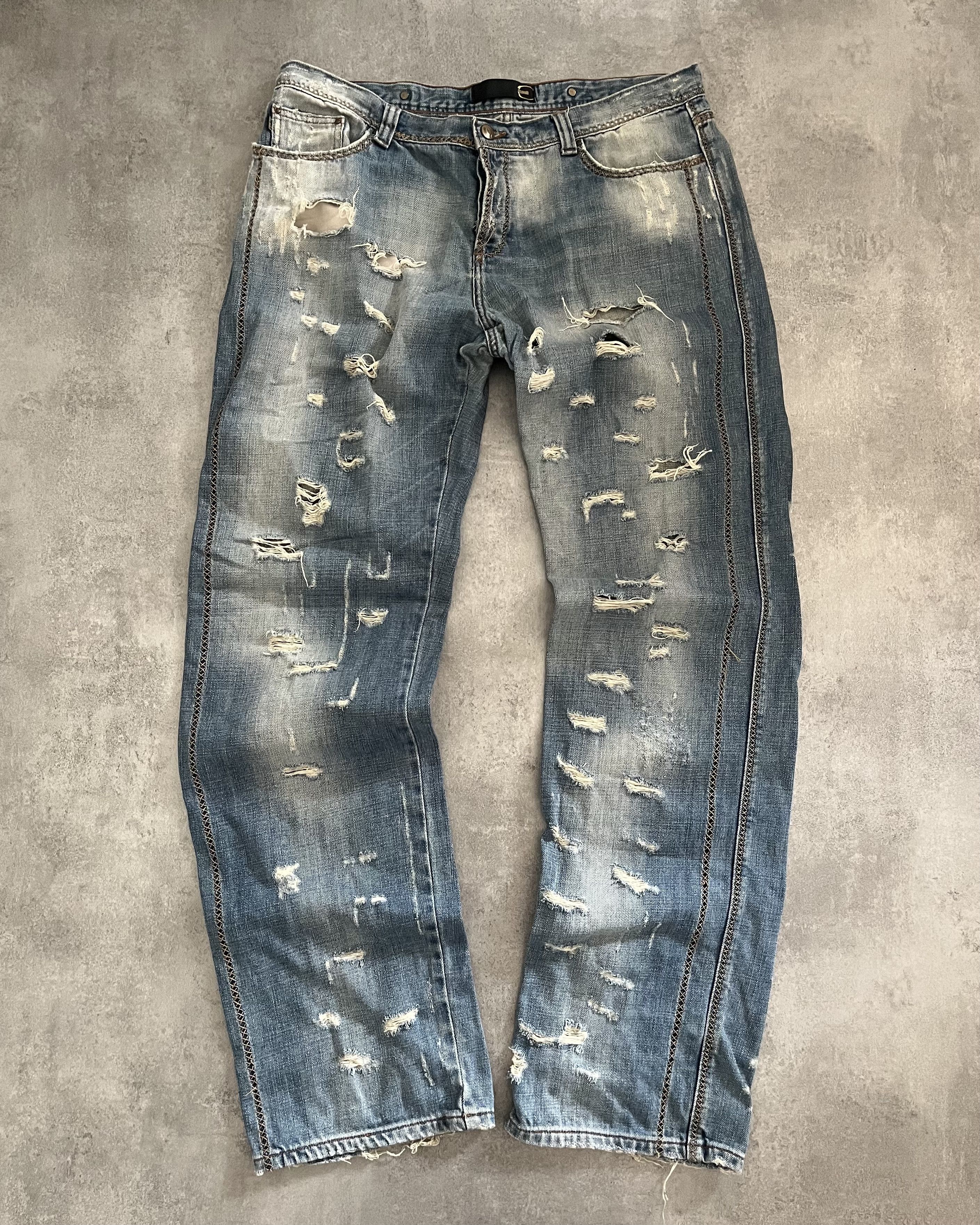 image of Archival Clothing x Just Cavalli Ss2008 Cavalli Distressed Blue Jeans, Men's (Size 36)