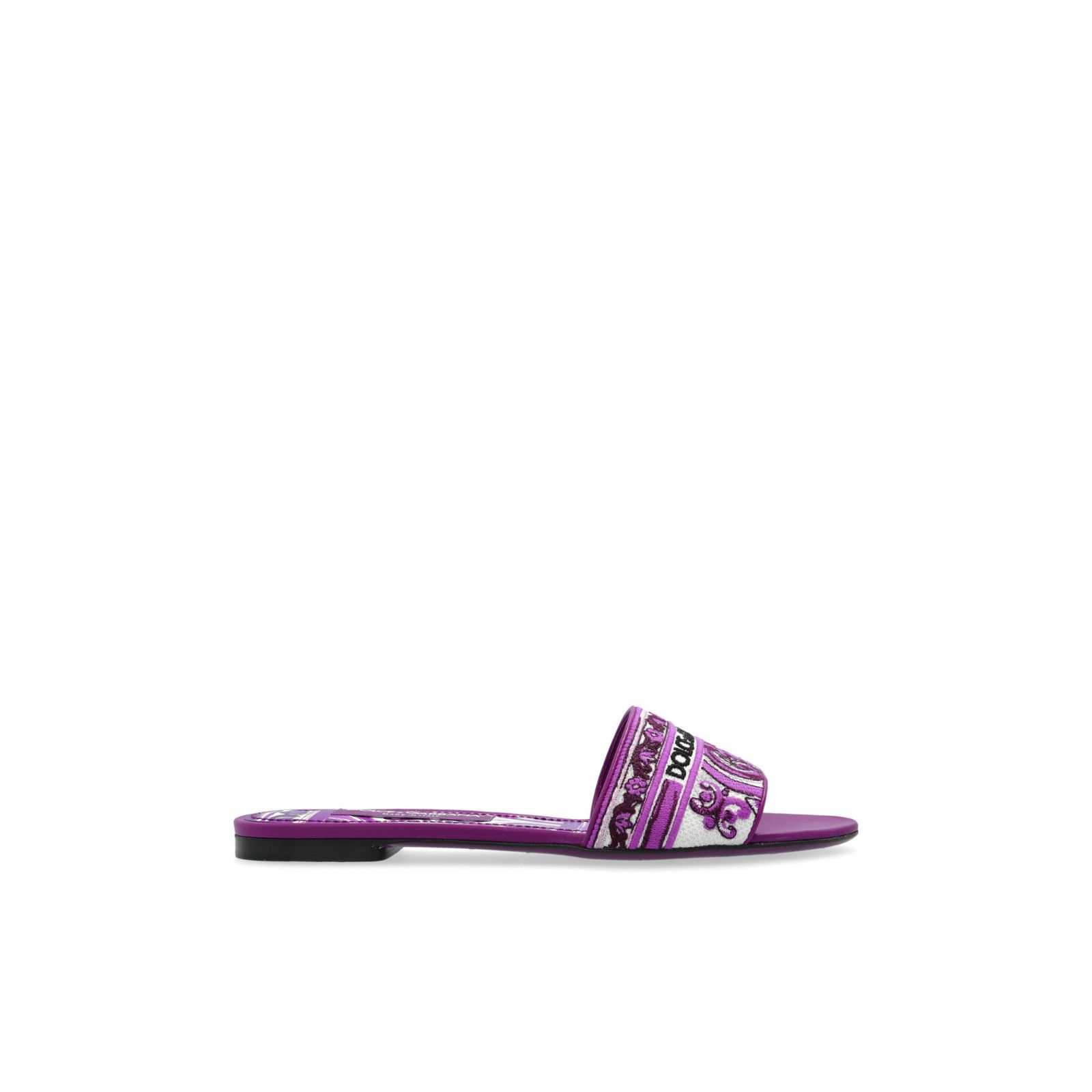 DOLCE&GABBANA Majolica Purple White Slides New & Authentic (