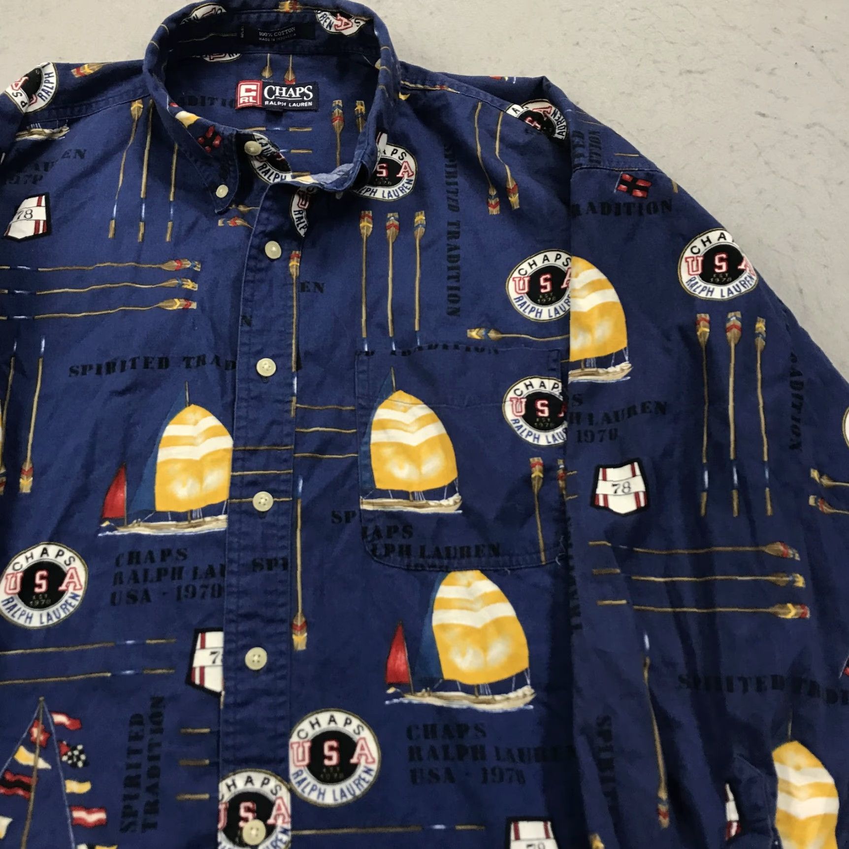 Ralph Lauren VINTAGE Ralph Lauren Shirt Mens XL Blue AOP Yachting Sailing Loud USA 90s Size US XL / EU 56 / 4 - 3 Thumbnail