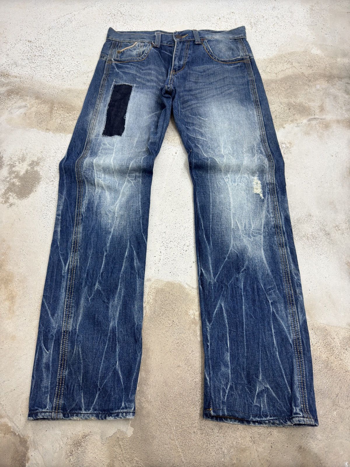 Japanese Brand Vintage Back Number Acid Washed Back Buckle Denim Jeans Size US 32 / EU 48 - 1 Thumbnail