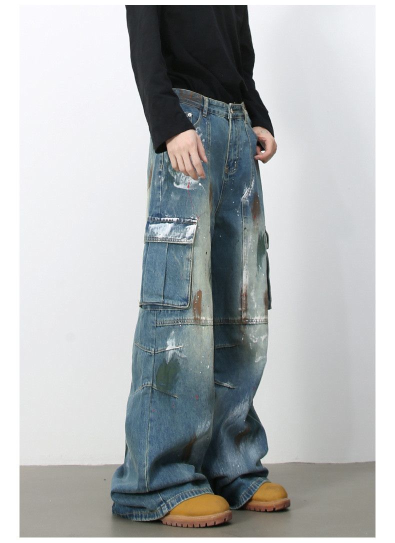 Japanese Brand Graffiti multi-pocket blue wide-leg work jeans y2k Size US 32 / EU 48 - 4 Thumbnail