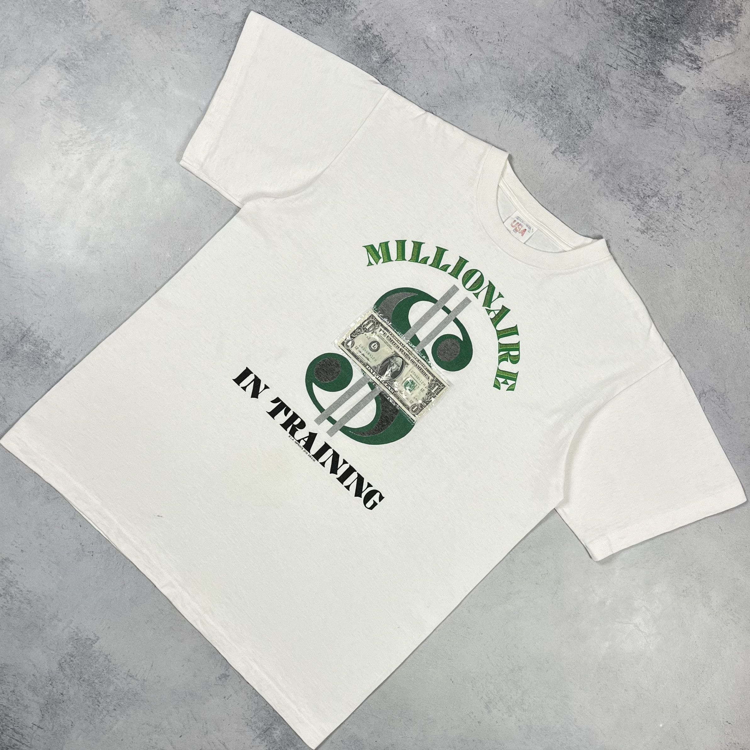 Vintage Millionaire In Training One Dollar Funny T Shirt 90s