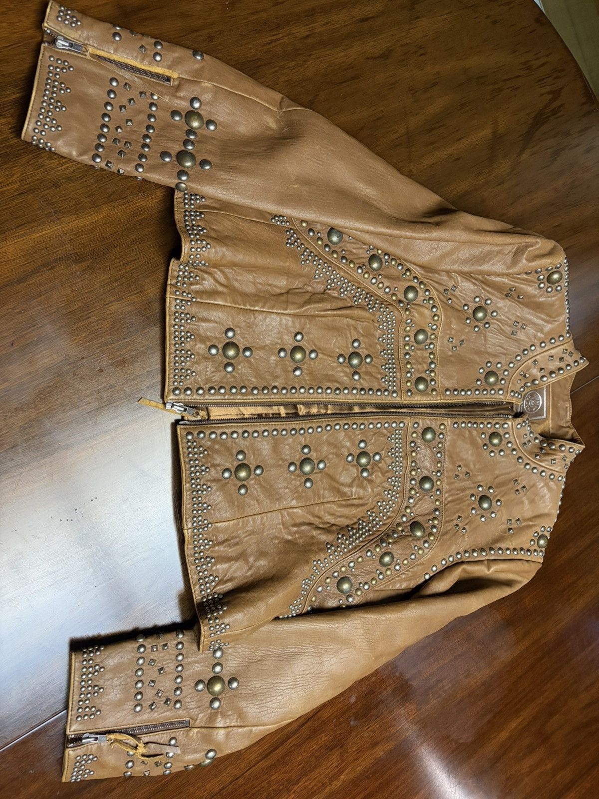 Double D Ranch Double D Ranch Studded Leather Jacket – Tan Western Moto Size L / US 10 / IT 46 - 2 Thumbnail