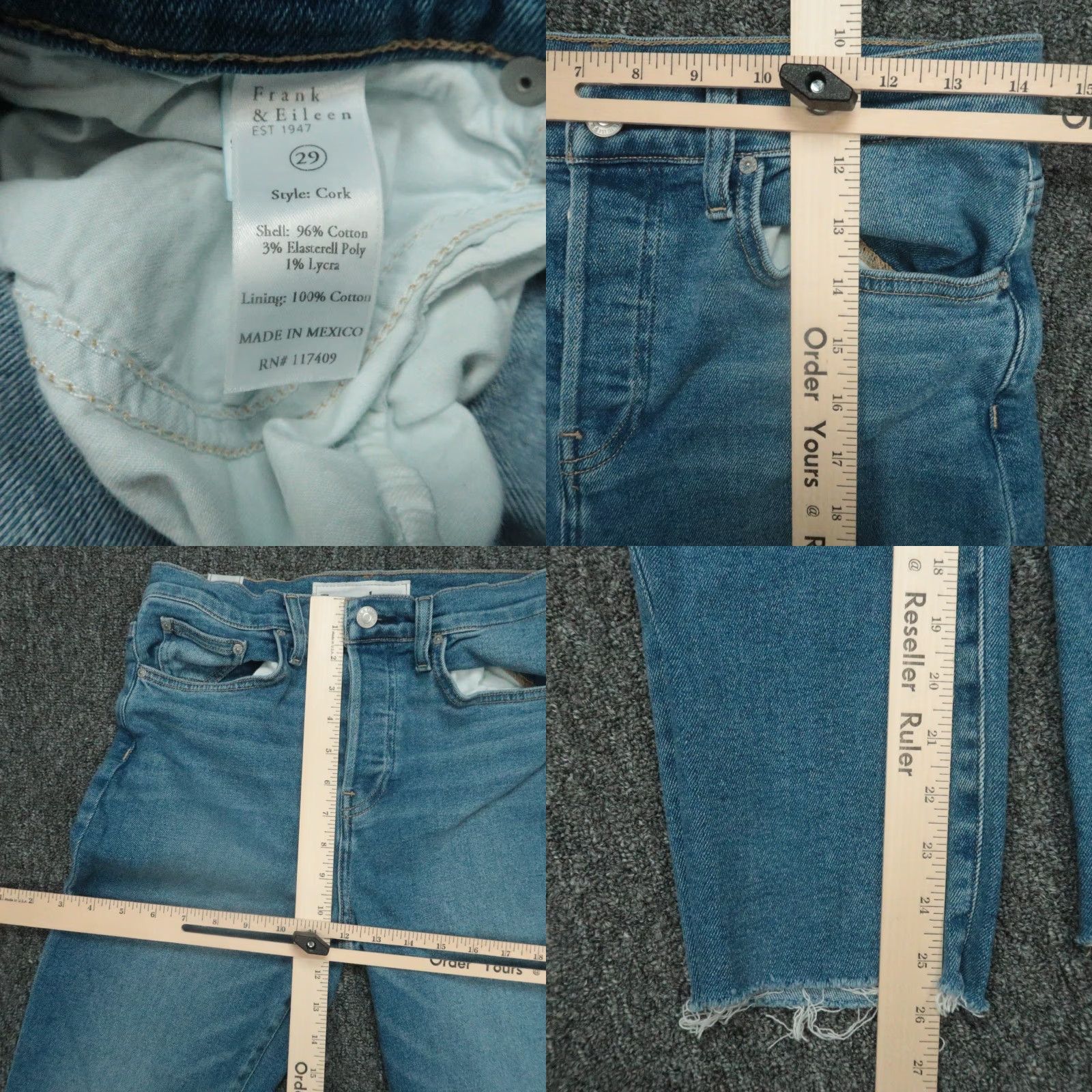 Frank & Eileen Frank Eileen Jeans Womens 29 Blue Cork Frayed Raw Hem Straight 29x26 Denim 5-Pocket Regular Stretch Modern Medium Blue Men’s/Women’s (adjusted) Size 29" - 8 Thumbnail