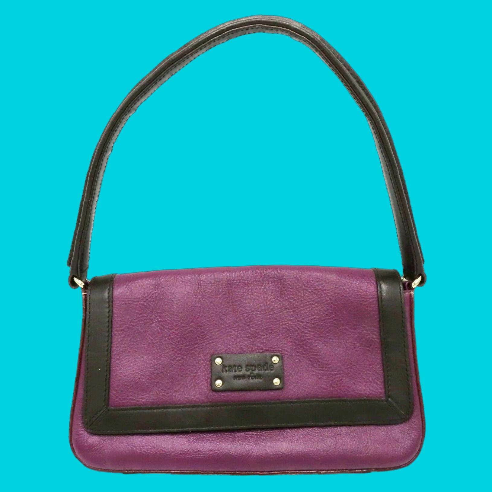 Vintage kate spade new york Shoulder Bag Purple Brown Leather Magnetic Flap handbag Purse Bag Women Size ONE SIZE - 1 Thumbnail