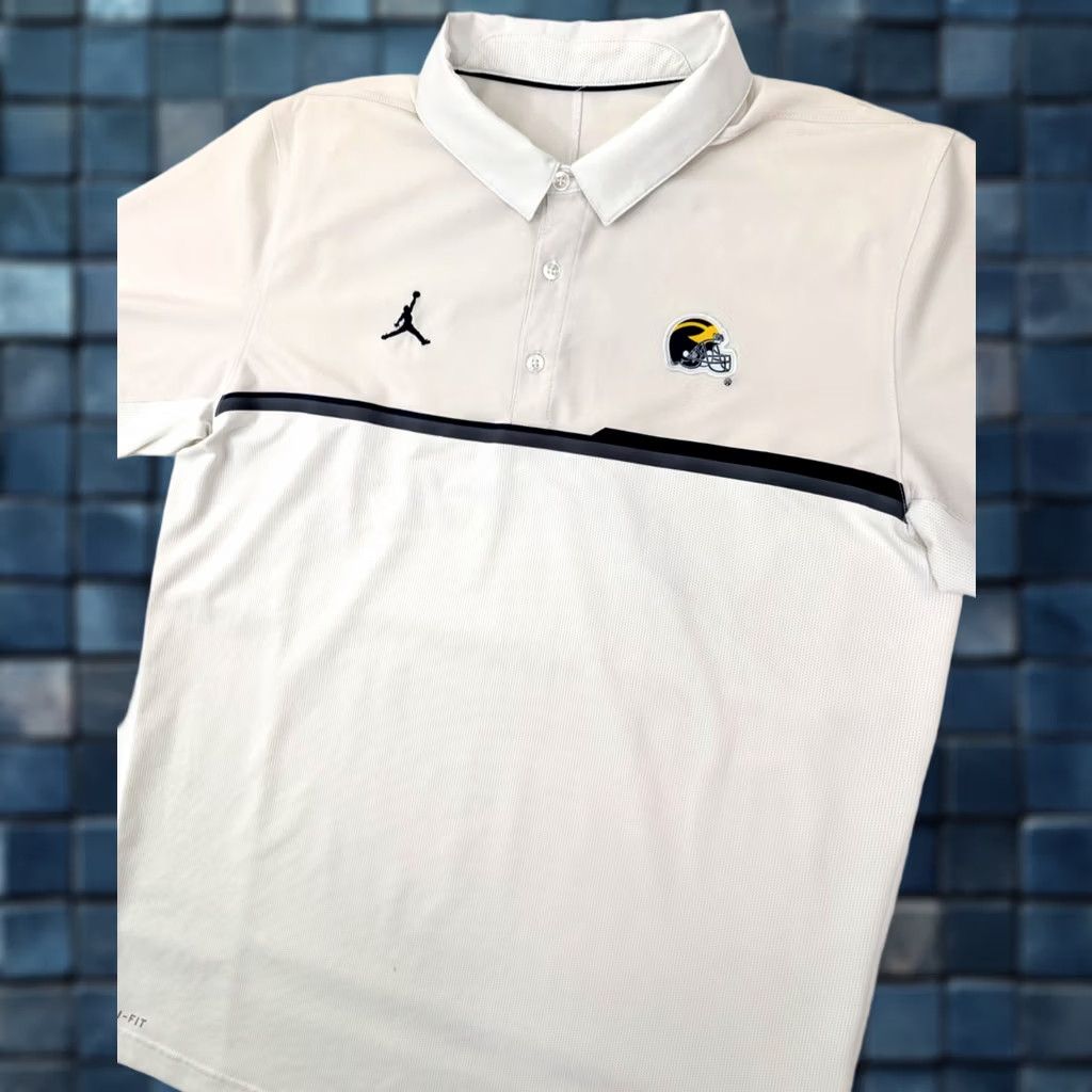 Jordan Brand Nike Jordan Dri-fit Michigan Wolverines UM Button Polo Shirt Men L White Wick Size US L / EU 52-54 / 3 - 1 Thumbnail