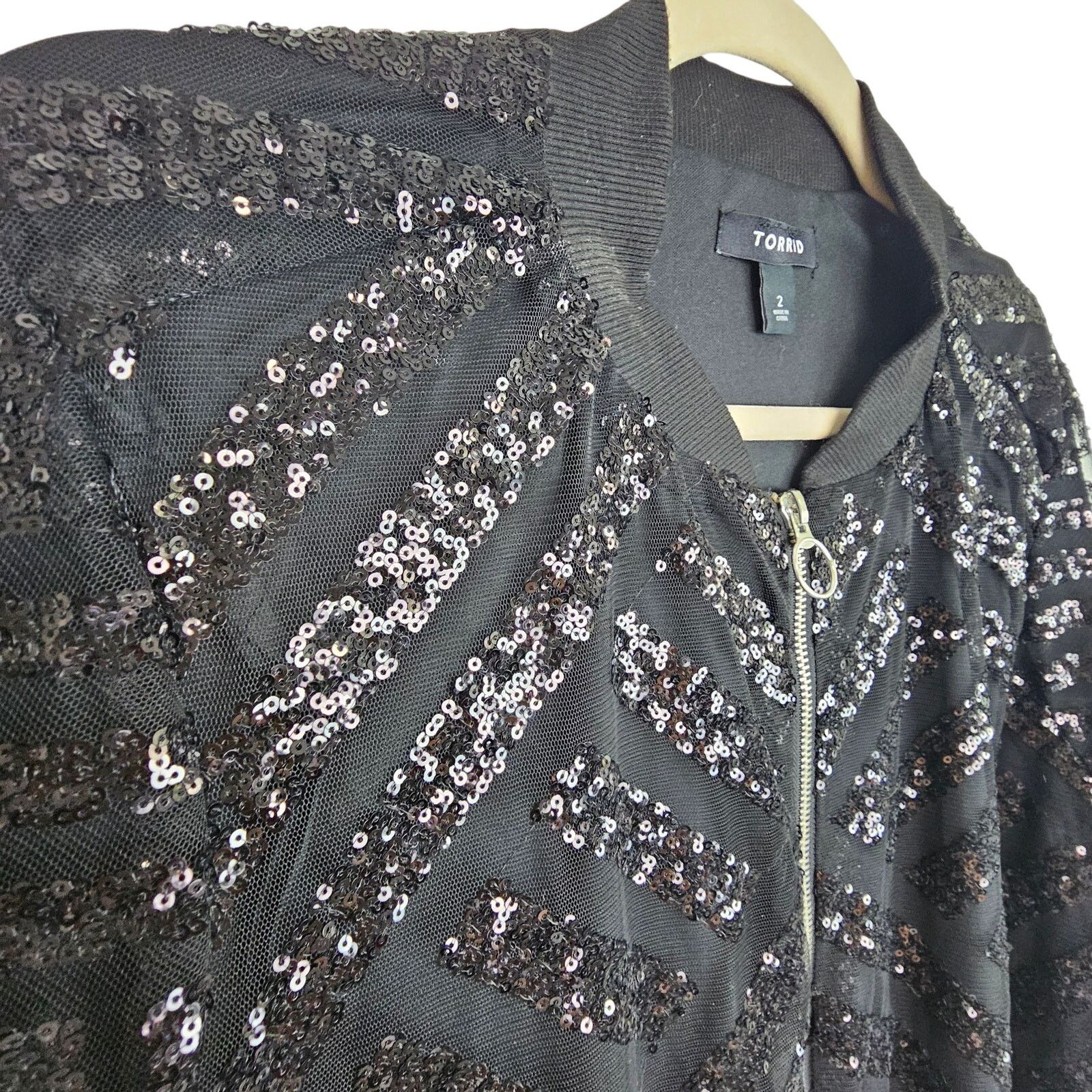 Corridor Torrid Jacket Women 1X Black Mesh Sequin Bomber Jacket Size XL / US 12-14 / IT 48-50 - 6 Thumbnail
