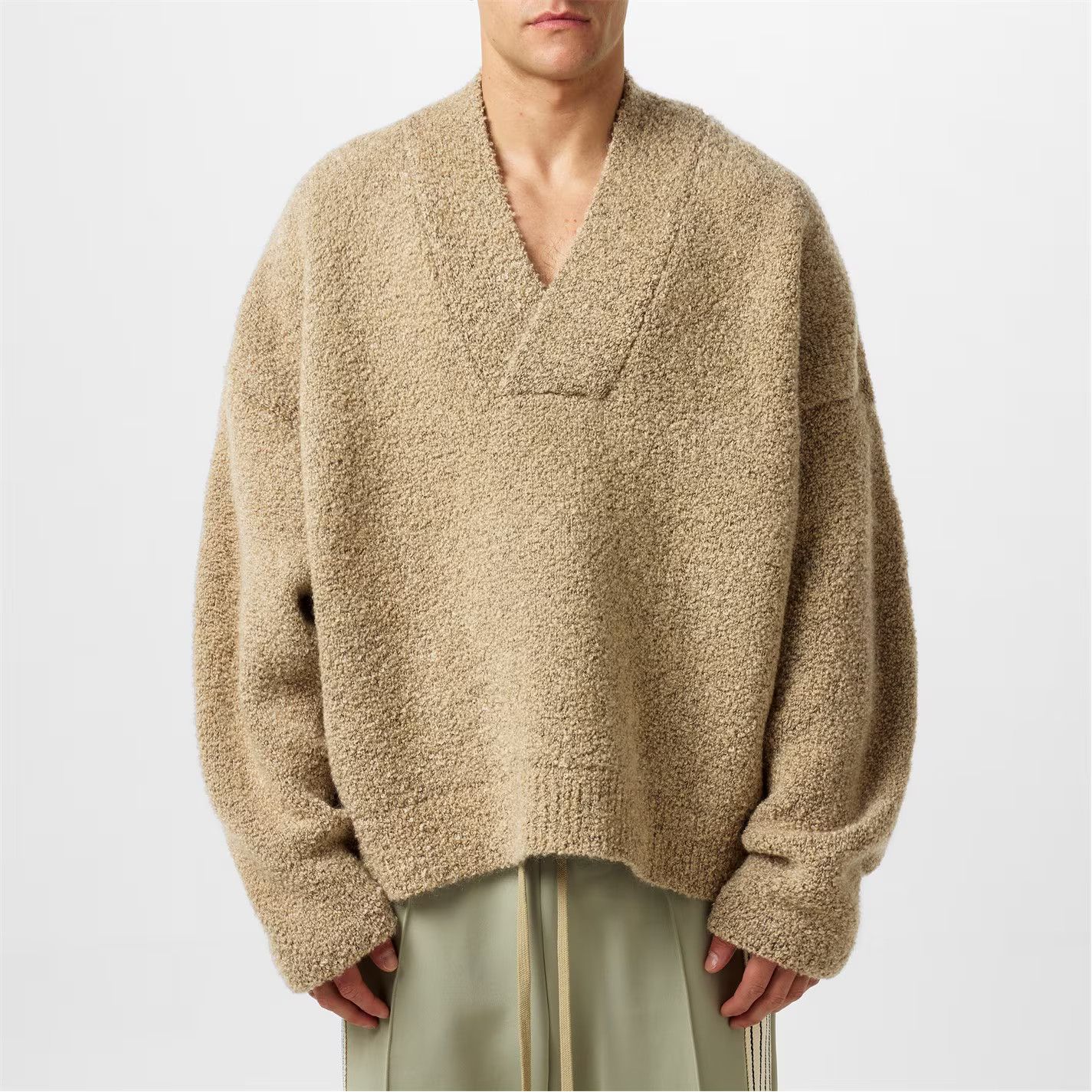 Fear of God o1g2r1mq0426 Overlapped V-Neck Sweater in Beige Size US XL / EU 56 / 4 - 1 Thumbnail