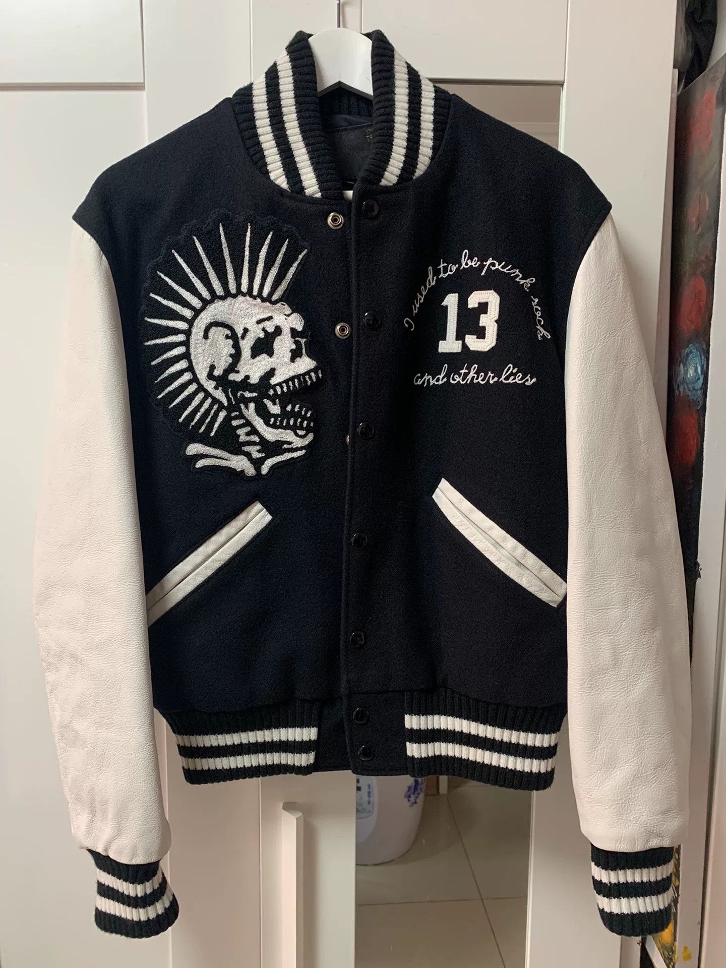 R13 R13 Vintage Leather Sleeve Varsity Jacket Size US S / EU 44-46 / 1 - 1 Thumbnail