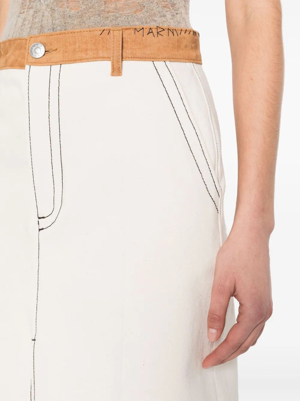 Marni o1w1db10125 Cotton Midi Skirt in Ecru Size 28" / US 6 / IT 42 - 5 Thumbnail