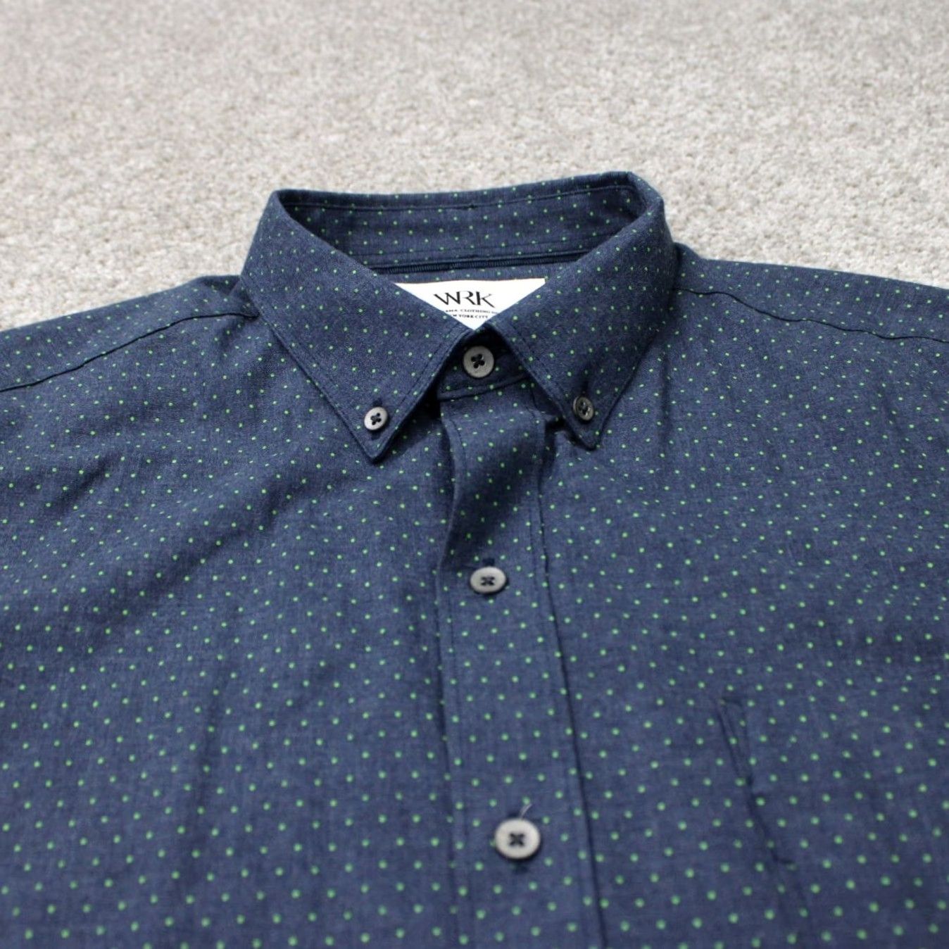 Vintage WRK The Reworked Shirt Mens Medium Blue/Green Geometric Cotton S/S Button-Up Shirt Size US M / EU 48-50 / 2 - 4 Thumbnail