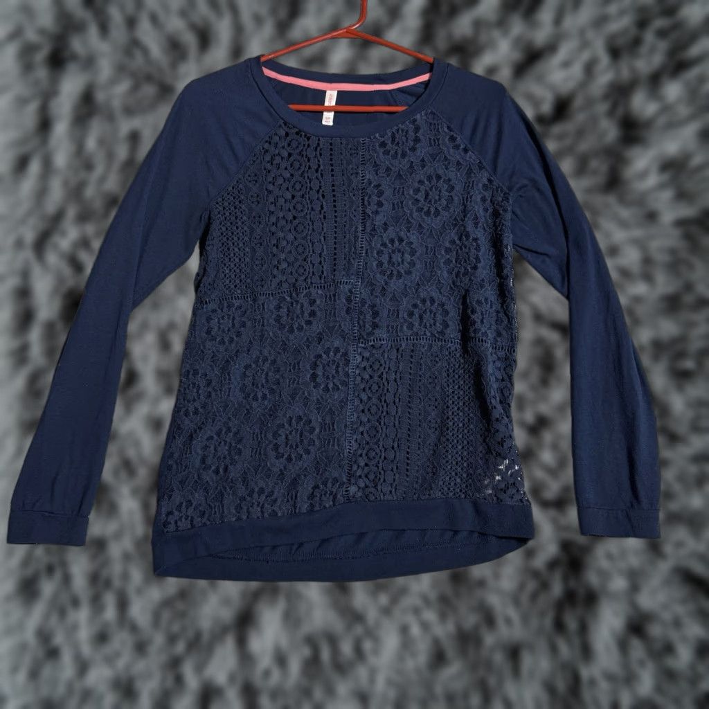Vintage Xhilaration Crocheted Lace Top Shirt Womens S Blue Sheer Boho Romantic Cottagecore Preppy Vintage No Size S / US 4 / IT 40 - 1 Thumbnail