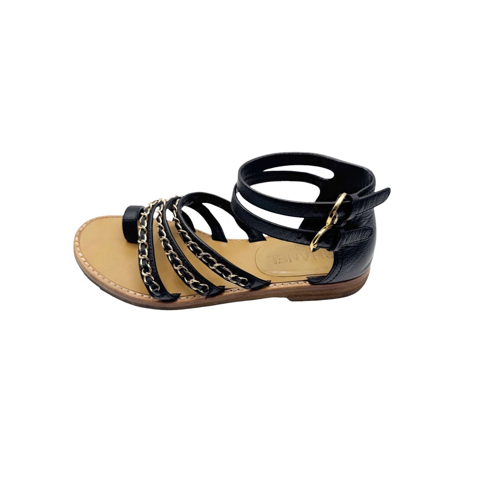 Chanel Chanel SS2016 Sandals Black Leather Chain EU37C Size US 7 / IT 37 - 2 Thumbnail