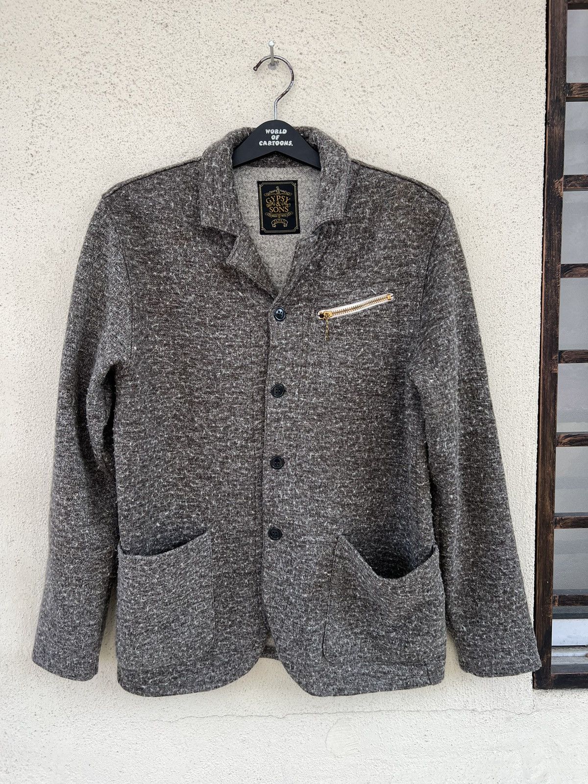 image of Gypsy & Sons Japan Salt & Pepper Elbow Patch Button Jacket in Grey, Men's (Size Medium)