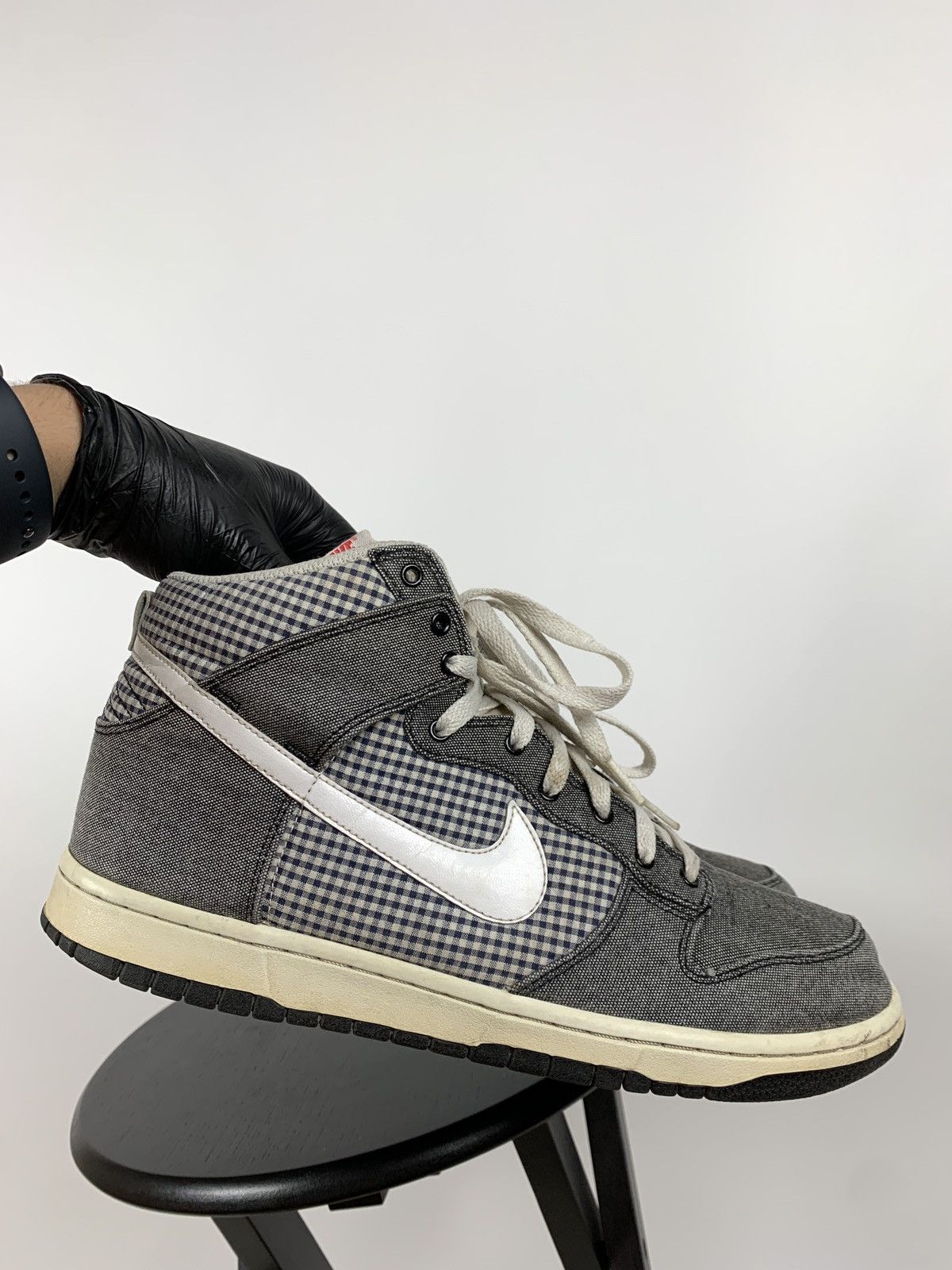 Nike Rare Nike High Dunk Checkered Denim Sneakers Size US 11 / EU 44 - 10 Thumbnail
