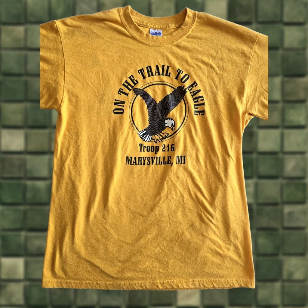 Gildan VINTAGE 90s Y2K Eagle Scouts Tshirt Marysville Michigan Adult Large Yellow Gildan Graphic Tee Unisex Short Sleeve Men's Womens Size US L / EU 52-54 / 3 - 1 Thumbnail