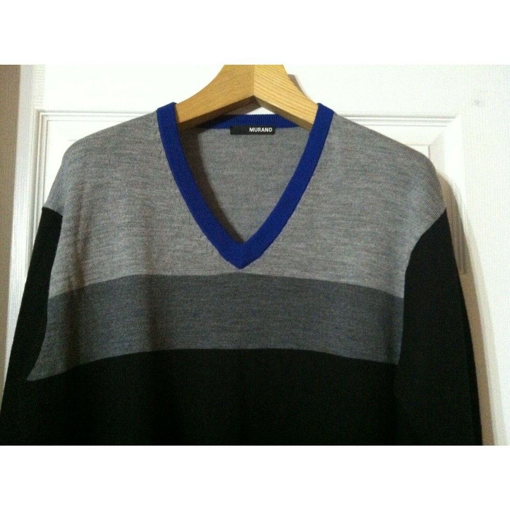 Murano MURANO MENS NEW BLACK 100%MERINO WOOL V-NECK SWEATER SIZE:XL Size US XL / EU 56 / 4 - 2 Thumbnail