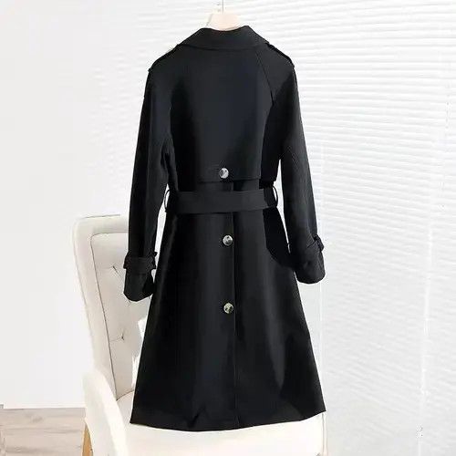 Japanese Brand Black double-breasted vintage belted mid-length trench coat Size M / US 6-8 / IT 42-44 - 2 Thumbnail