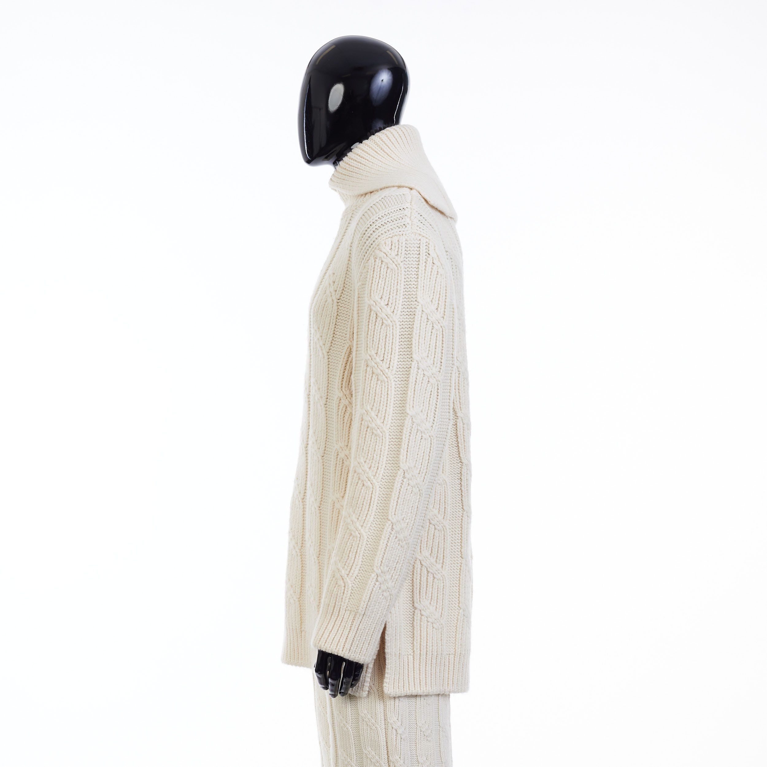 Fendi White High Neck Cable Knit Wool Pullover Size US S / EU 44-46 / 1 - 3 Thumbnail