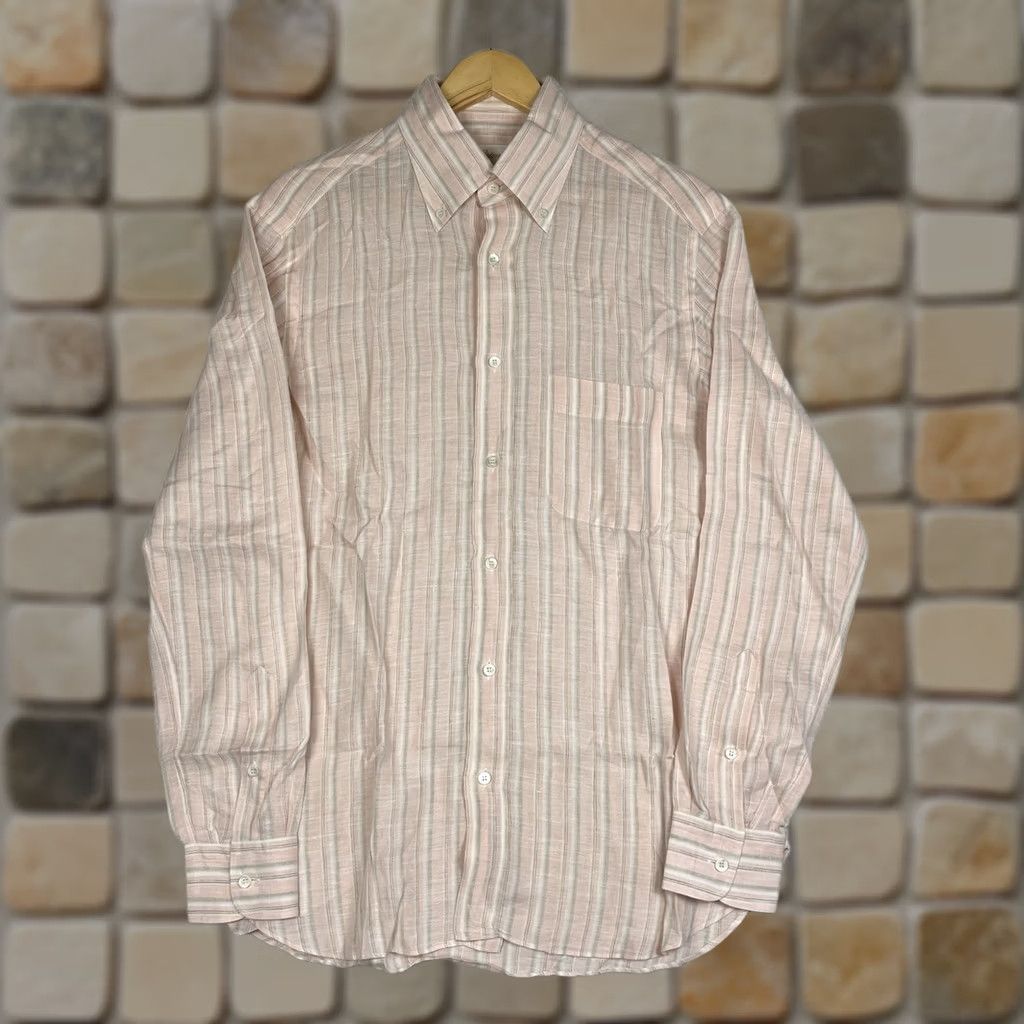 Brioni Brioni Button-Down Shirt Men M Long Sleeve 100% Linen Pink Striped Size US M / EU 48-50 / 2 - 1 Thumbnail