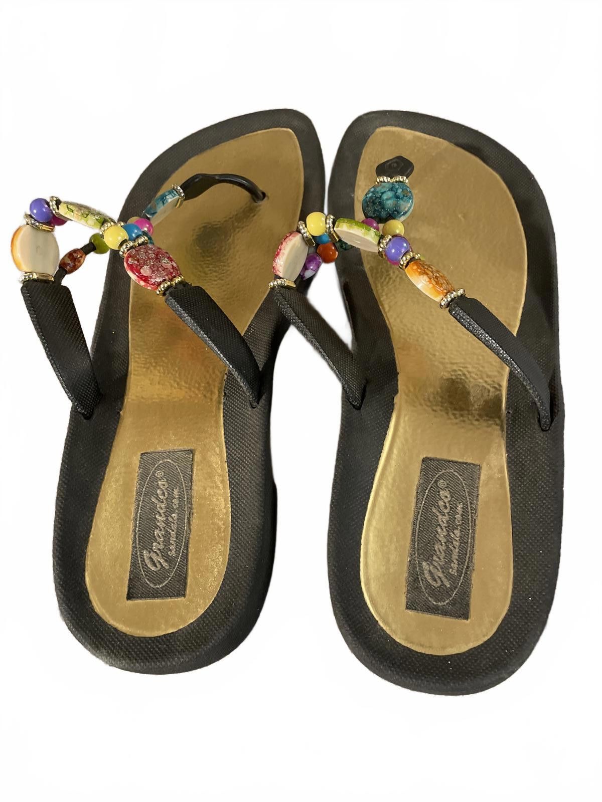Other Grandco Sandals Women’s 9 Black Gold Beaded Flip Flops Beach Size US 9 / IT 39 - 3 Thumbnail