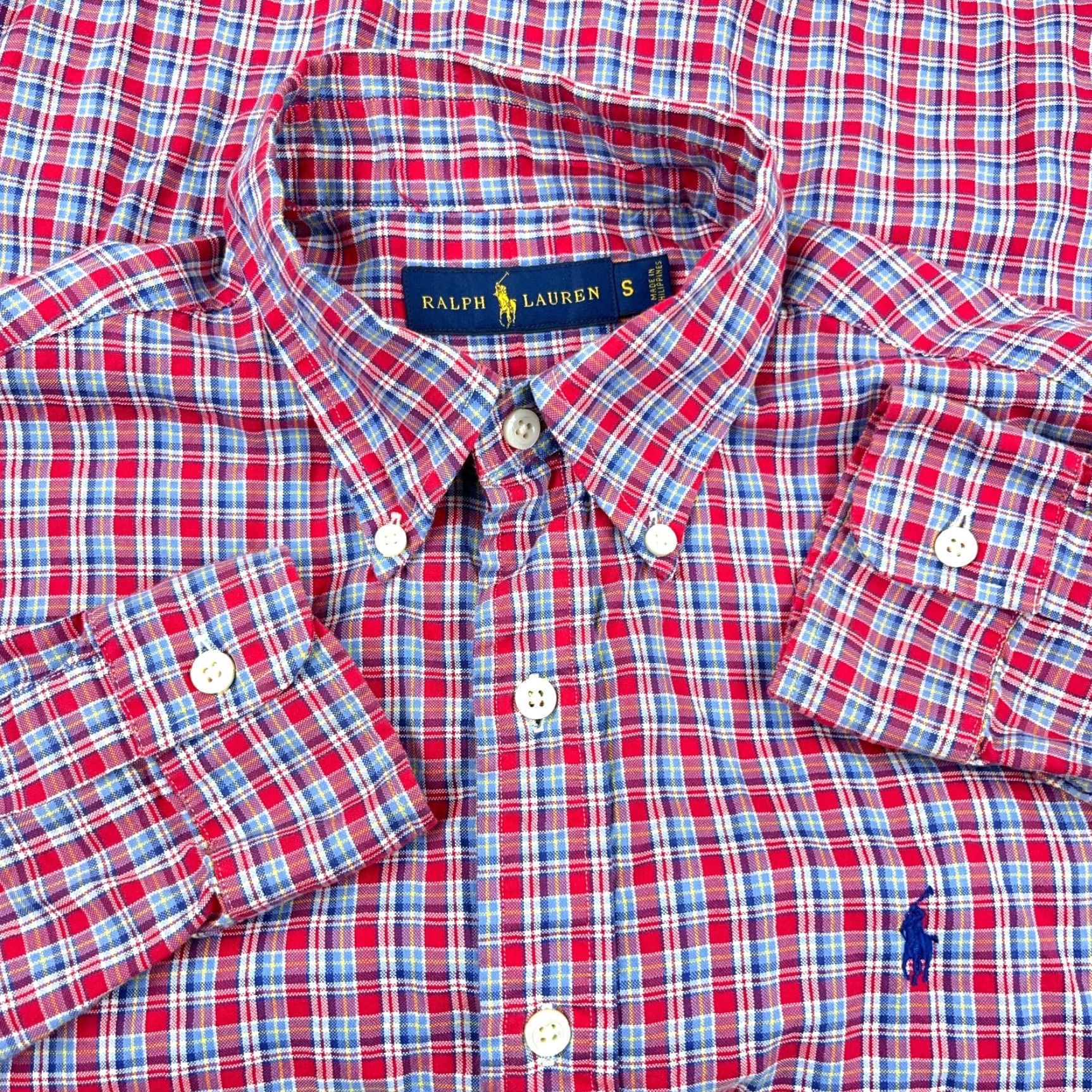 Ralph Lauren Ralph Lauren Shirt Men Small Pink Button-Up Lightweight Oxford Plaid Dress White-Blue Cotton Button-Down, Regular Fit, Long Sleeve, Casual Size 36R - 2 Thumbnail