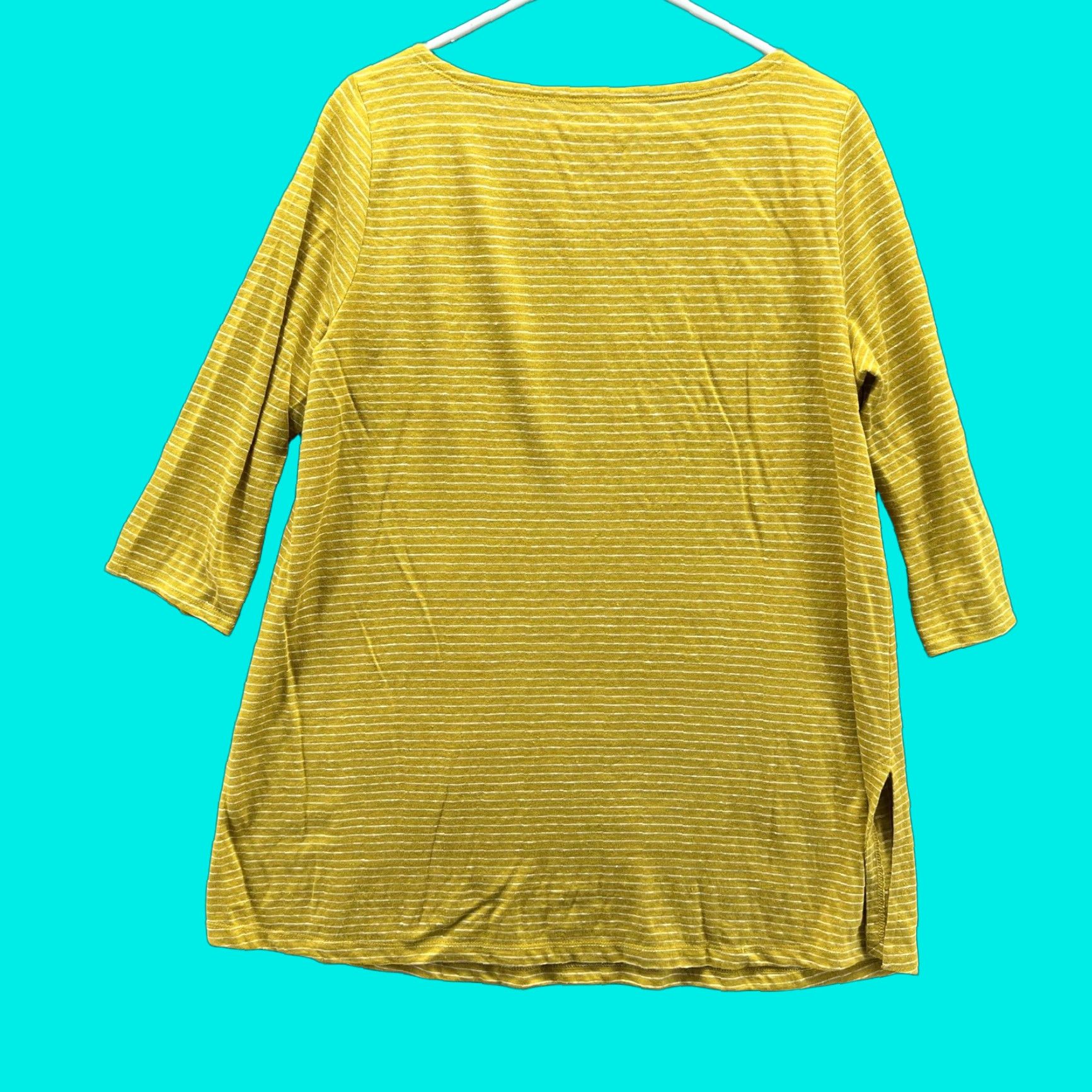 Eileen Fisher Eileen Fisher Shirt Womens PM Yellow Striped Boat Neck 3/4 Sleeve Tunic Jersey Size M / US 6-8 / IT 42-44 - 1 Thumbnail
