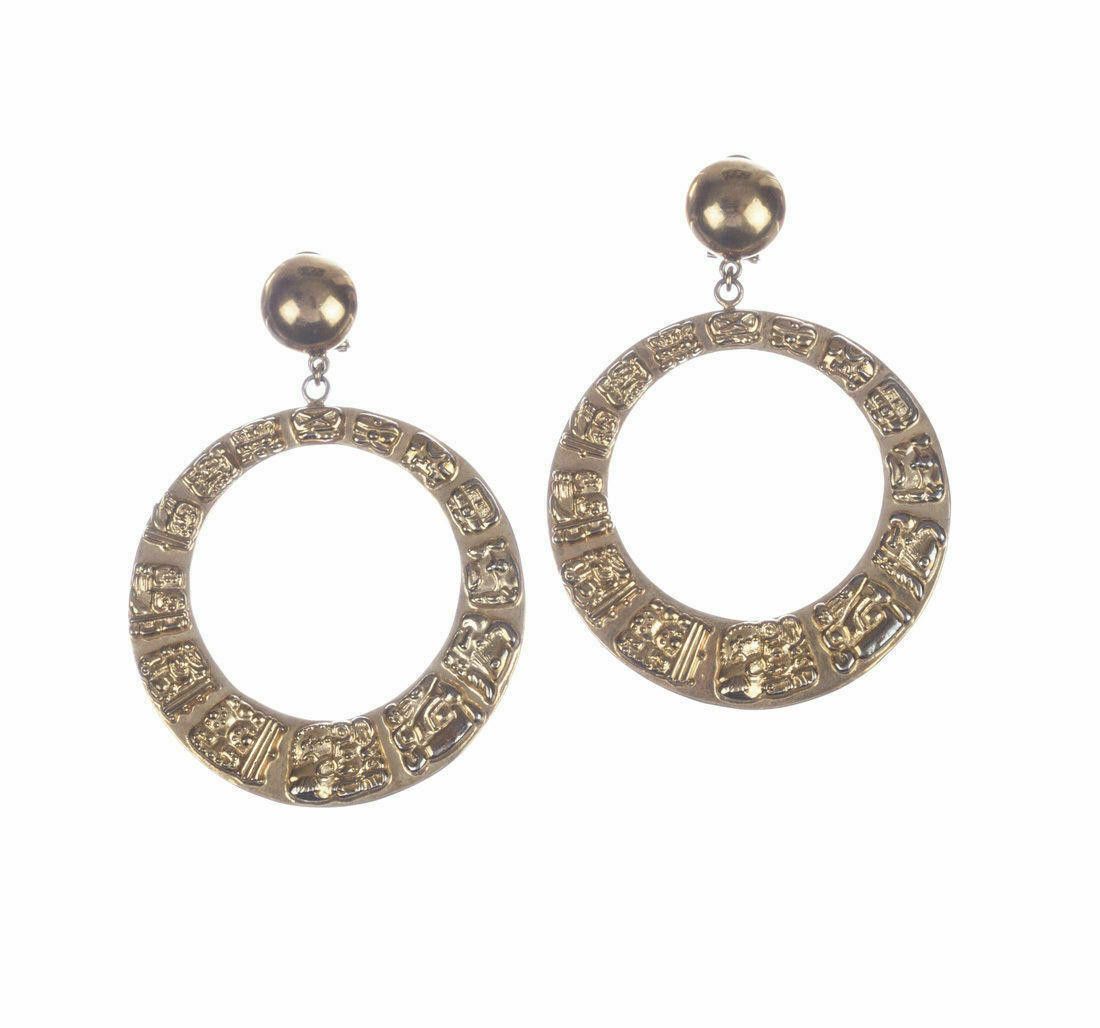 Designer Mexican 18 Kt Gold Vermeil Sterling Hoop Dangle Earrings Size ONE SIZE - 1 Thumbnail