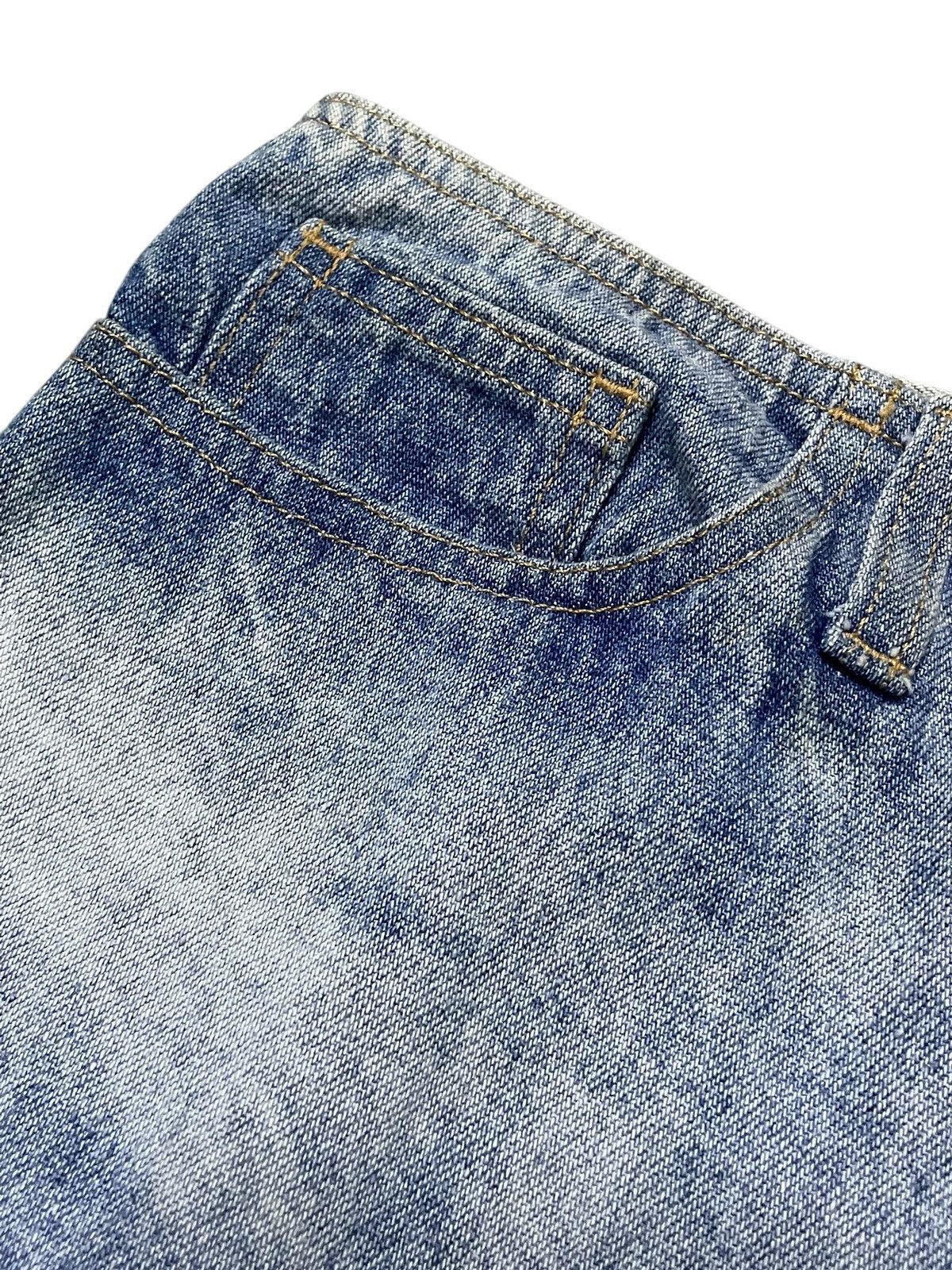 Benetton × Le Grande Bleu (L.G.B.) × Tornado Mart Benetton Glass Shattered Whiskers Wash Flared Jeans Size US 29 - 11 Thumbnail