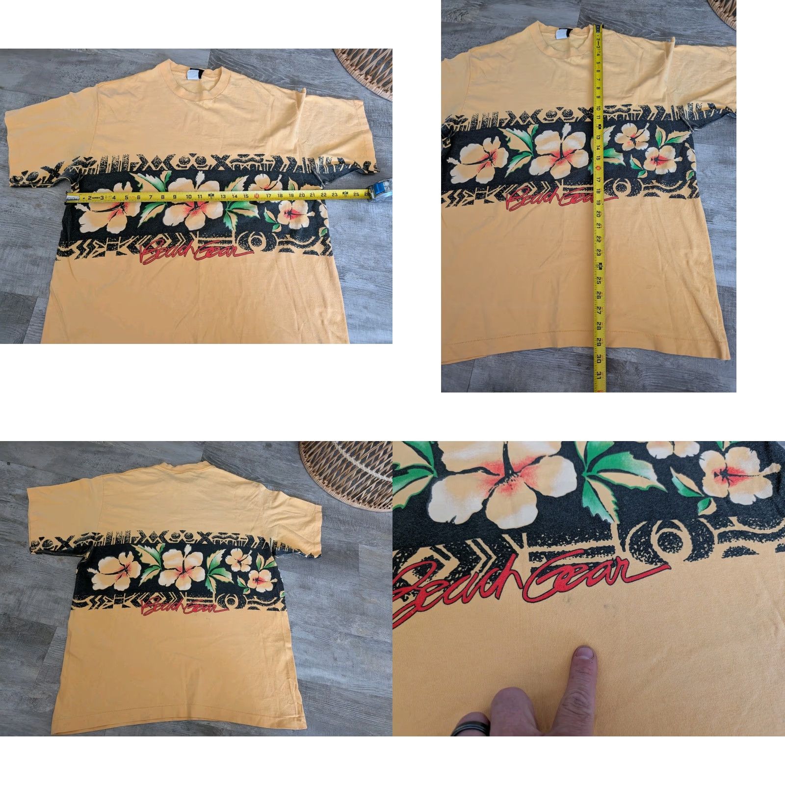 Vintage VINTAGE Beach Gear XL Hawaiian Floral T-Shirt Made in USA Yellow Short Sleeve Double-Sided 90s Mens Size US XL / EU 56 / 4 - 8 Thumbnail