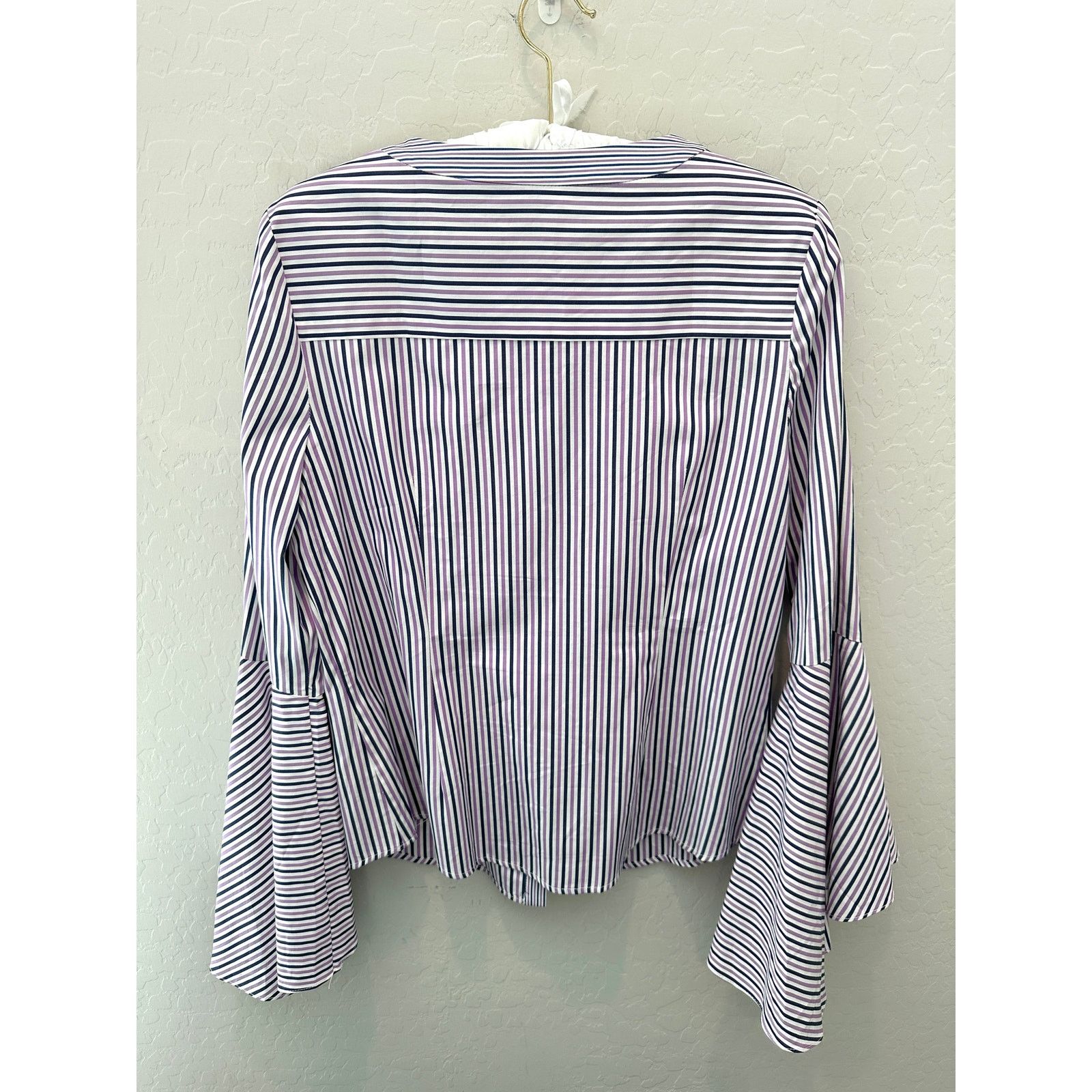 MILLY MILLY Purple Stripe Belle Sleeve Cotton Professional Blouse Size M / US 6-8 / IT 42-44 - 5 Thumbnail