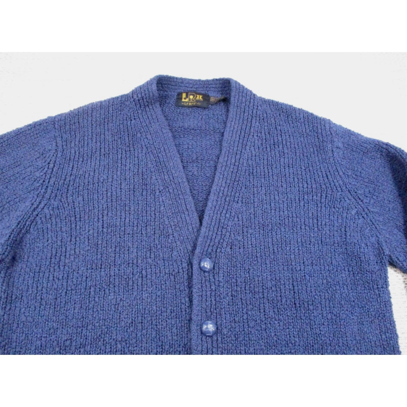 Vintage VINTAGE Leroy Sweater Cardigan Mens Large Blue 80s Knit Woven Button Front V-Neck Classic Pocketed Cardigan Mens Size US L / EU 52-54 / 3 - 4 Thumbnail