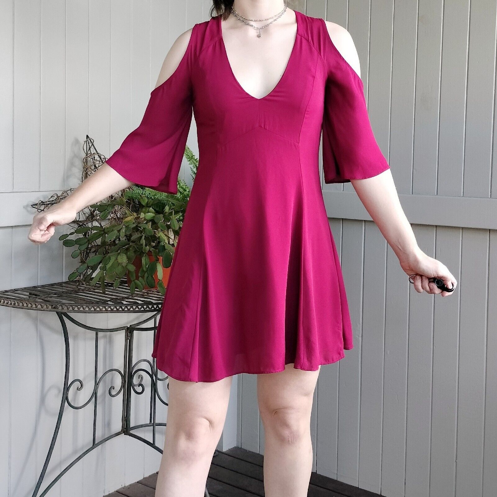 Designer Sportsgirl Dress Mini A Line Plunge Bell Sleeve Size M / US 6-8 / IT 42-44 - 6 Thumbnail